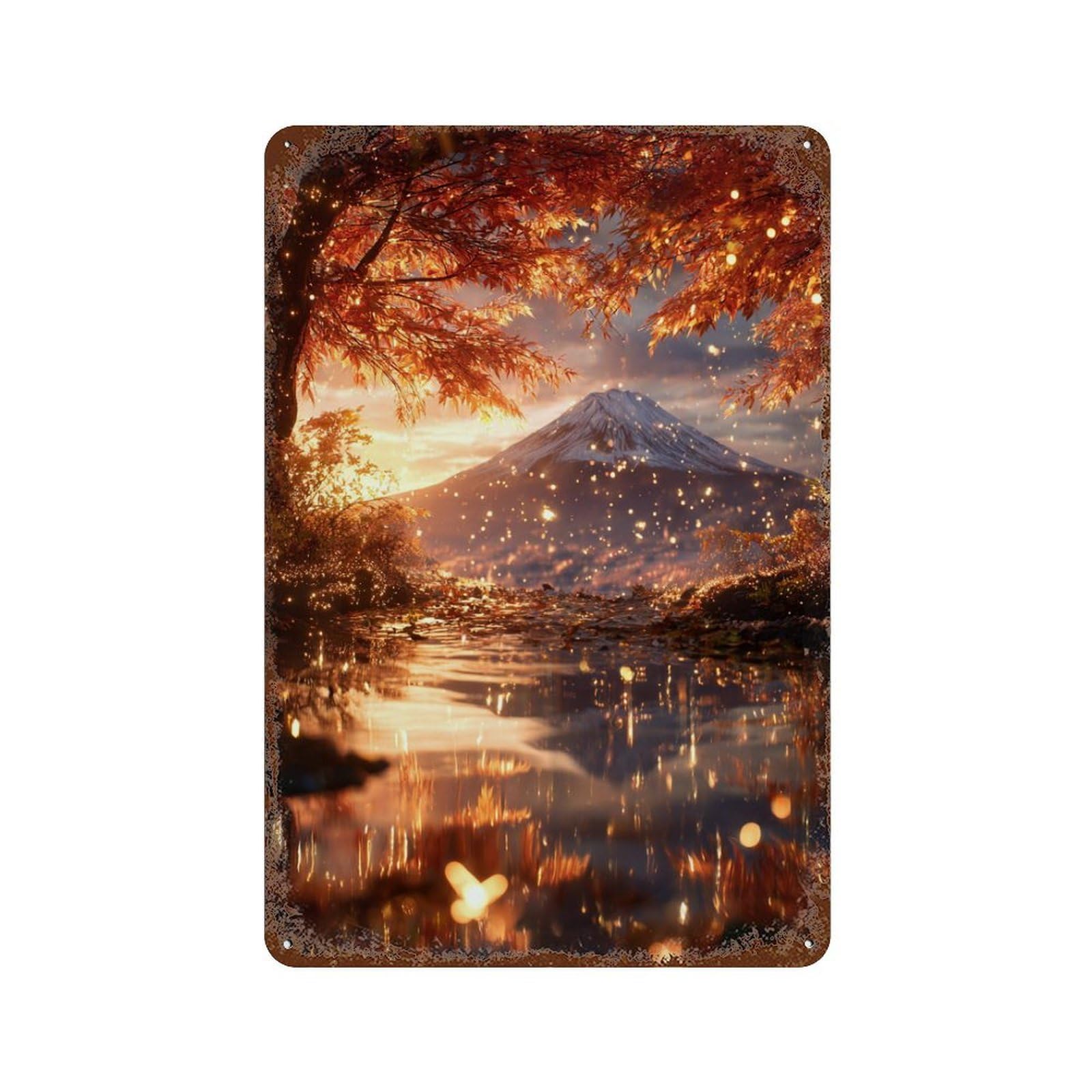 Autumnal Serenity with Mountain View Retro Metal Sign 11.8"x7.9", for Bistro, Counter And Cafe Decor, Rustic Home Decor
