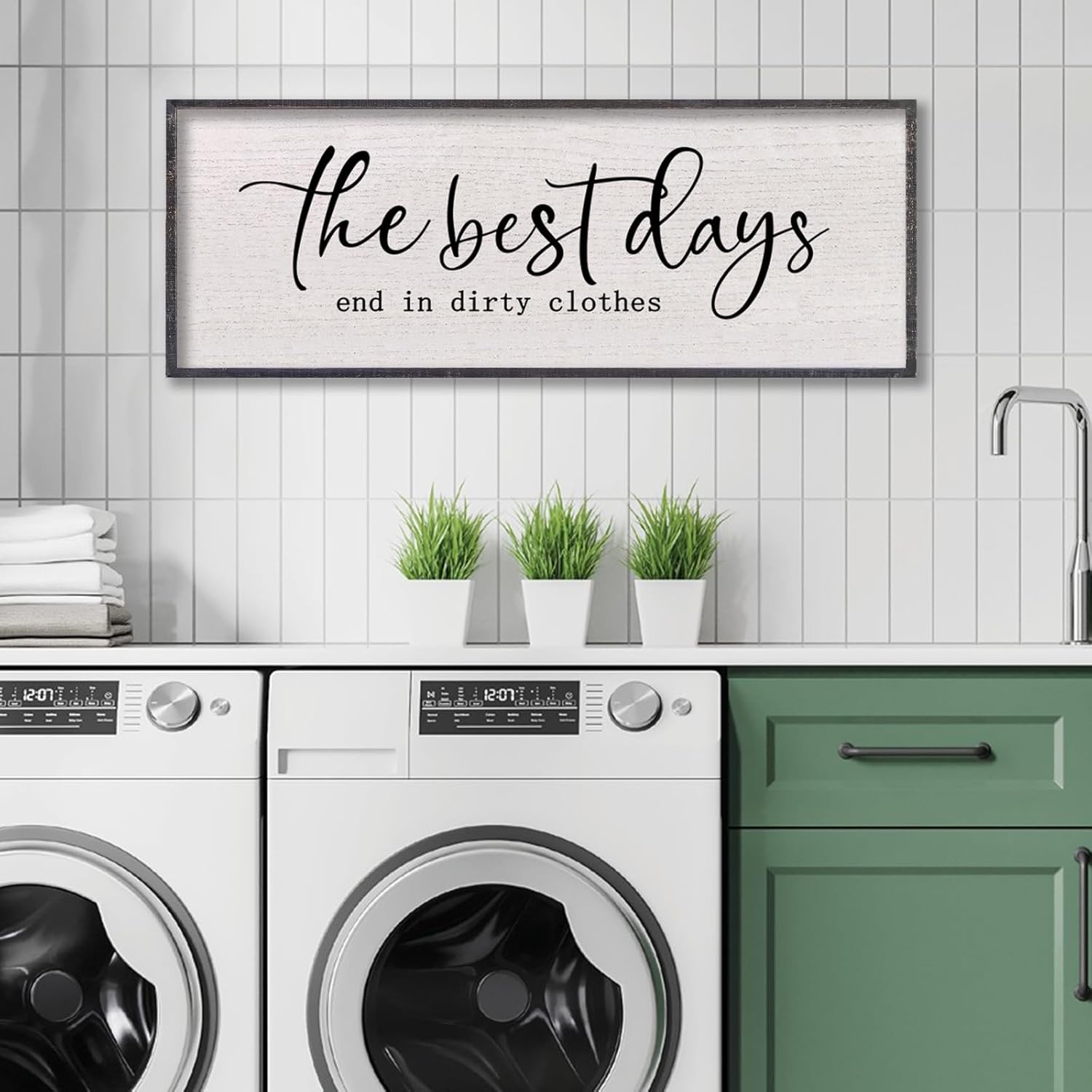 Laundry Room Sign Wall Decor The Best Days End In Dirtiest Clothes Signs Wall Art 32×12 inchs Large Wood Framed Hanging (Black)