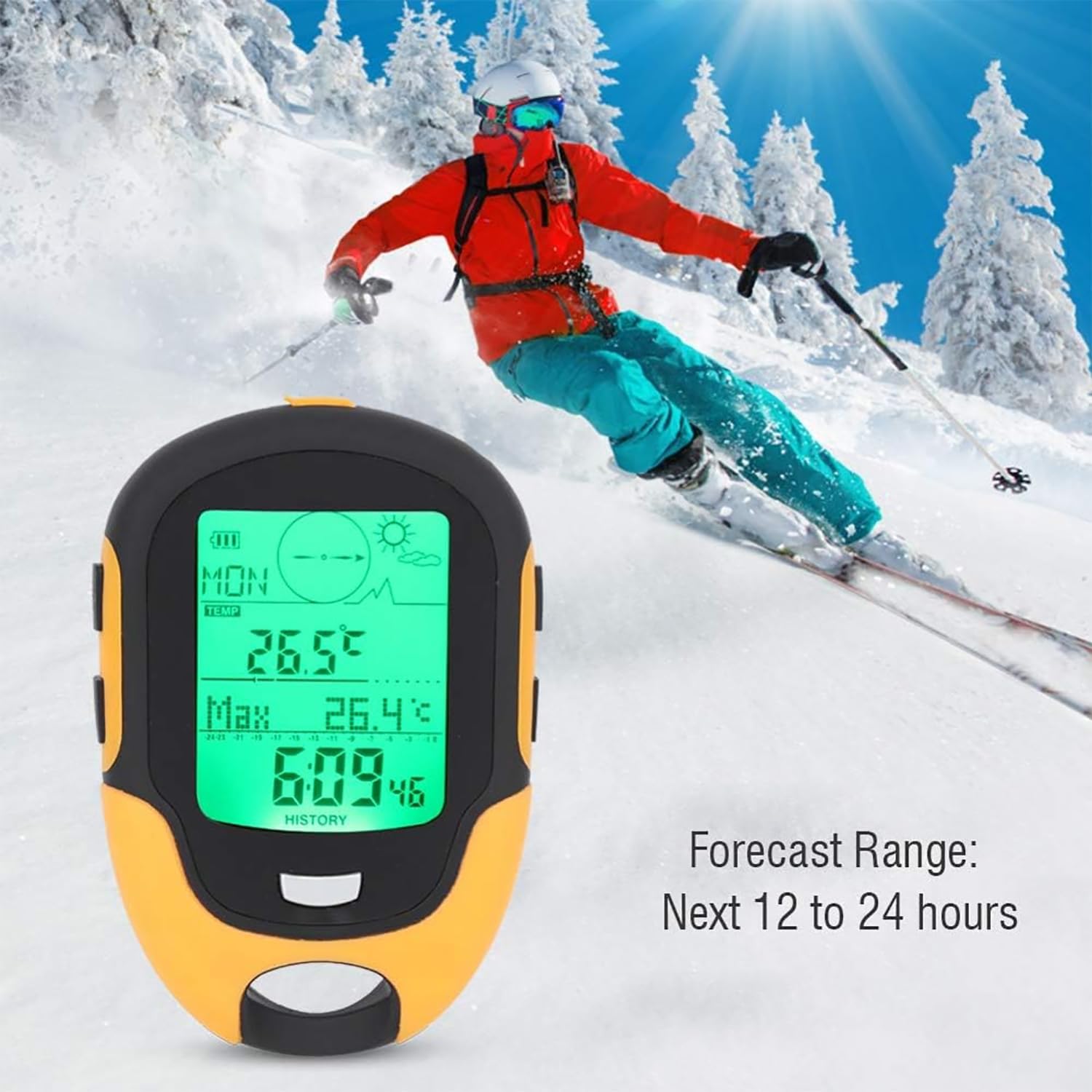 Calibre De Altura De Mano, Brújula De Altímetro Multifunción, con Dirección, Reloj, Temperatura, Pronóstico Meteorológico Y Visualización De Altitud, Impermeable IPX4, para Escalar Senderismo