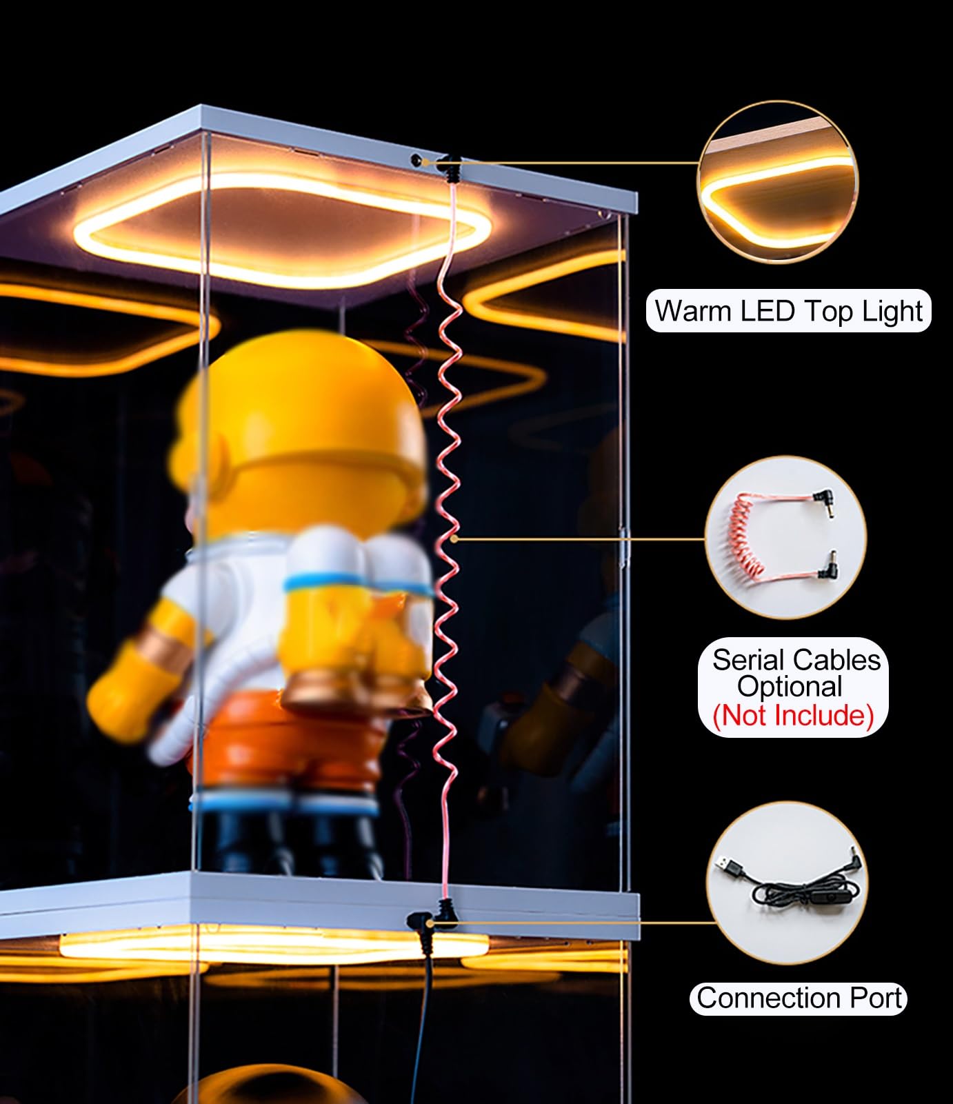 Akrylowa Gablota Przezroczyste Pudełko Akrylowe Przedmioty Kolekcjonerskie Oświetleniem LED, Gabloty Hobbystyczne Wysokości 10-60 cm, Pojemniki do Przechowywania Rękodzieła(15x25xH35cm/6x10x14in)