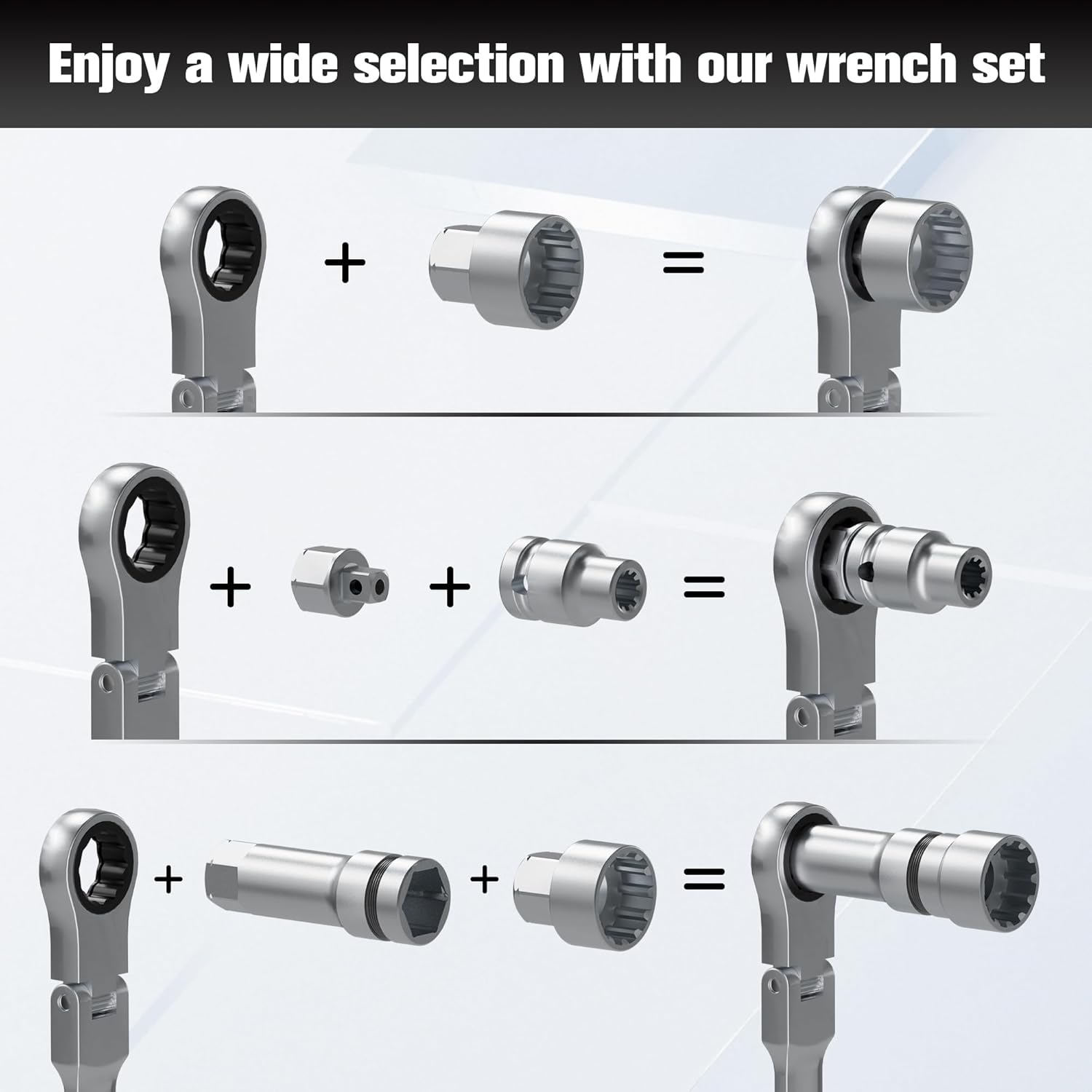 17-Piece Pass Through Socket Set Wrench Set, 10-24mm Double Box End Ratchet, 3/8" & 1/2" Drive Adapters, 72-Tooth, CR-V Steel