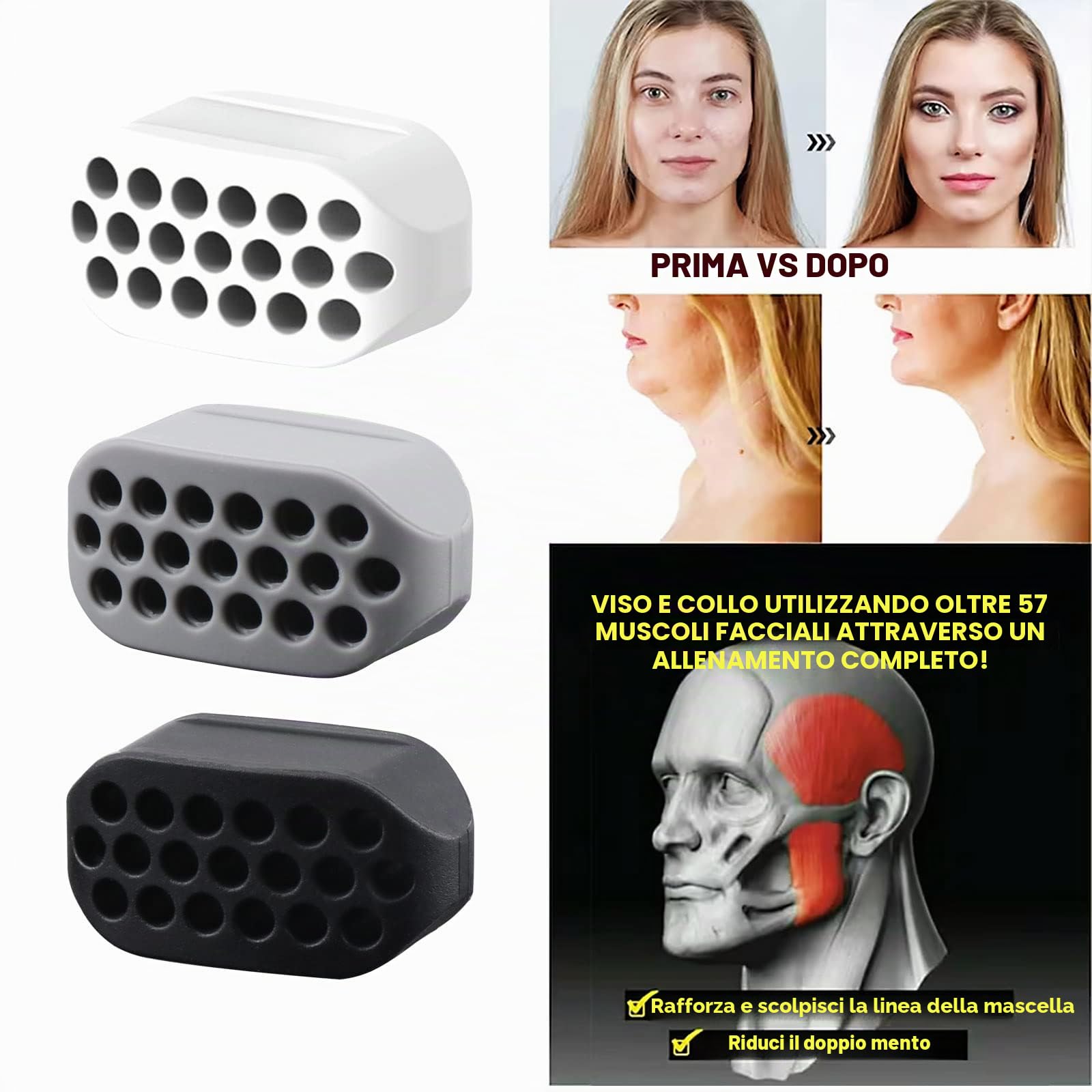 JSMTKJ 6 Piece Jawline Exerciser, Mascella Allenamento Uomo, Doppio Mento Palestra Equipment, Jaw Line Muscle Trainer per Uomini e Donne