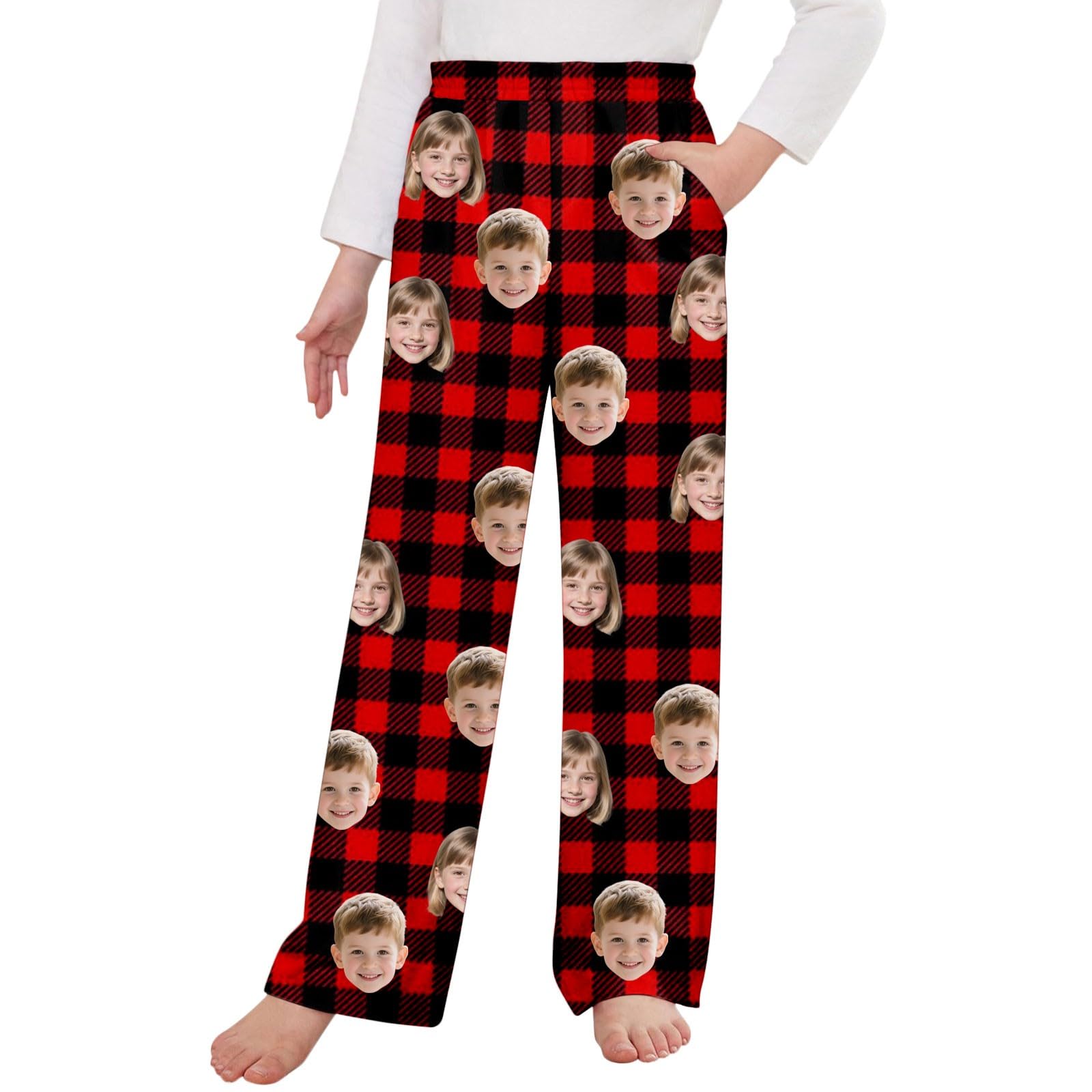 Personalised Pyjamas Pants with Photo Custom Kids Pet Face Pajama Bottoms Customised Girls Boys Pjs Pants Design Your Own Soft Comfy Lounge Pant for Christmas Birthday