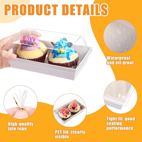 Miniatura 3 de Ctosree 150 cajas de papel para embutidos con tapas transparentes y cuerda de algodón, recipientes desechables de 5.5 pulgadas, cajas de panadería