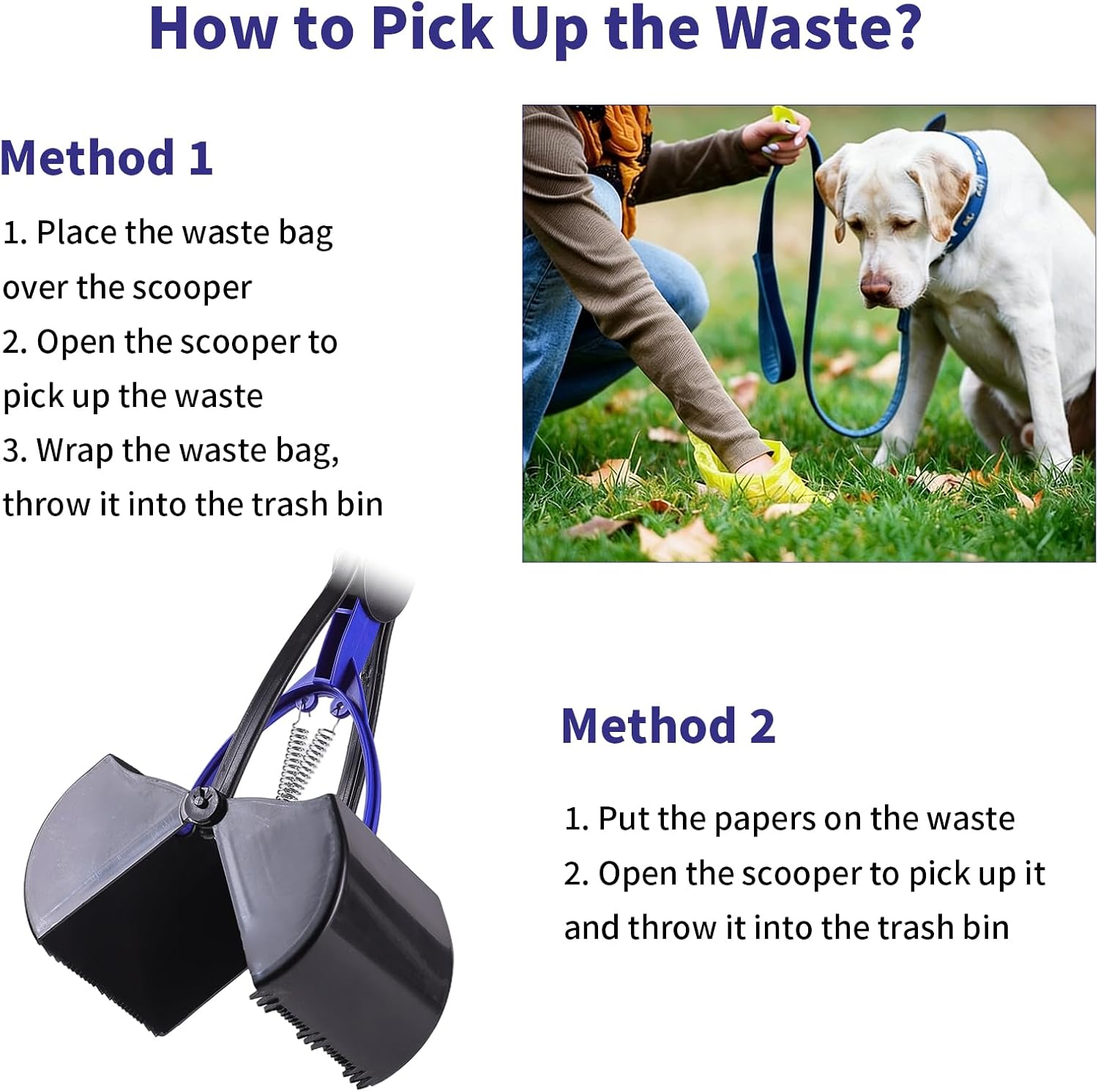 32'' Pooper Scooper for Large Small Dogs Heavy Duty, Long Handle Poop Scoop for Yard, Grass, Gravel, Dog Poop Grabber with High Strength Material and Durable Spring(Blue)
