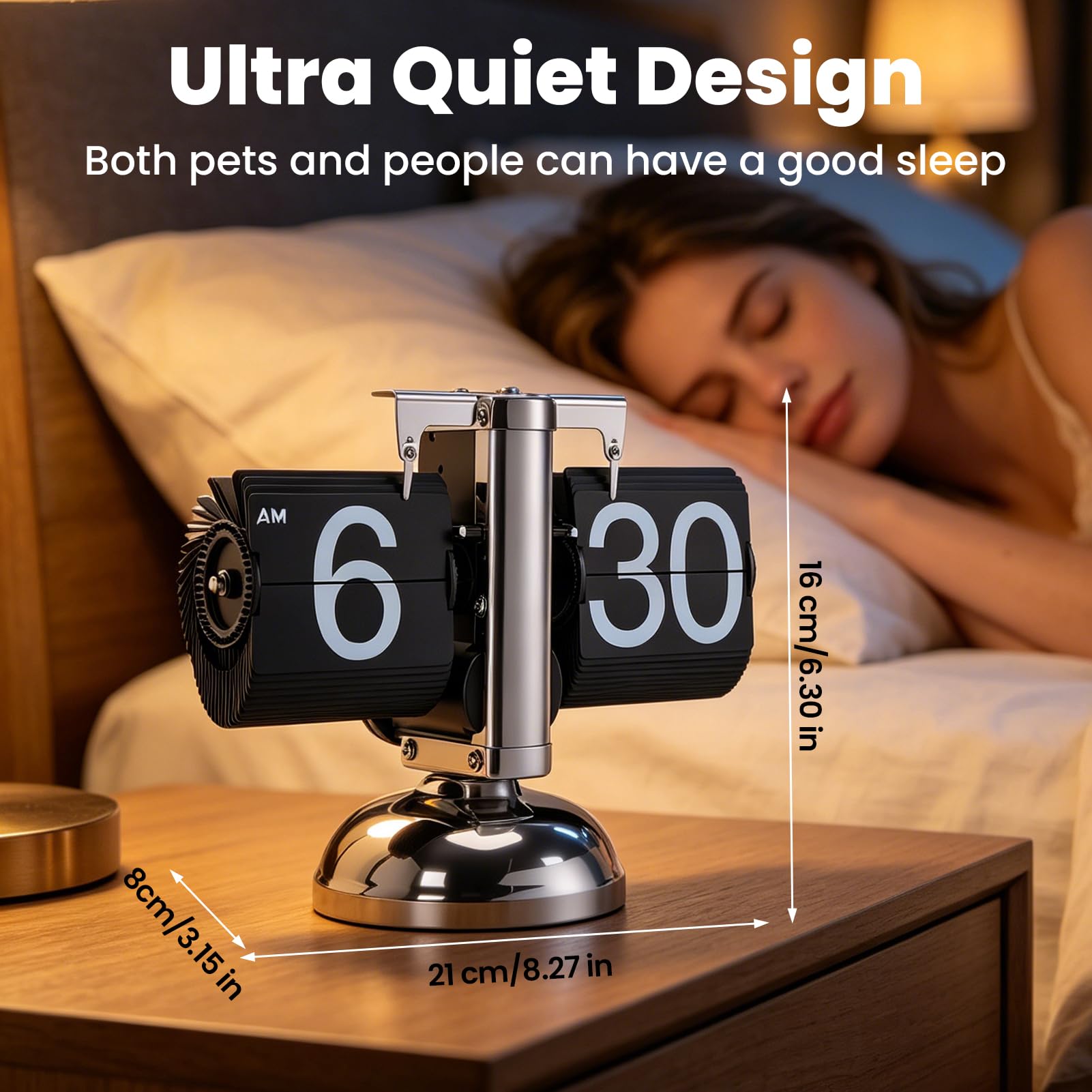 VINGVO Reloj digital retro abatible, reloj de escritorio abatible, funciona con pilas, relojes de tiempo internos que funcionan con engranajes, relojes mecánicos para decoración del hogar, habitación