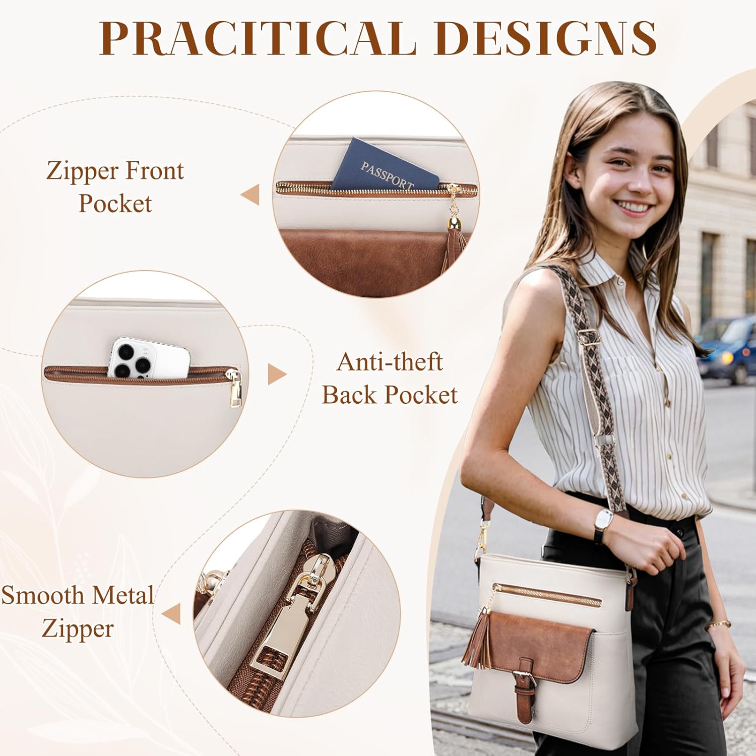 Kasqo Crossbody Bag for Women,Soft Vegan Leather Cross Body Purse Medium Shoulder Bag Handbags with Guitar Strap Tassel