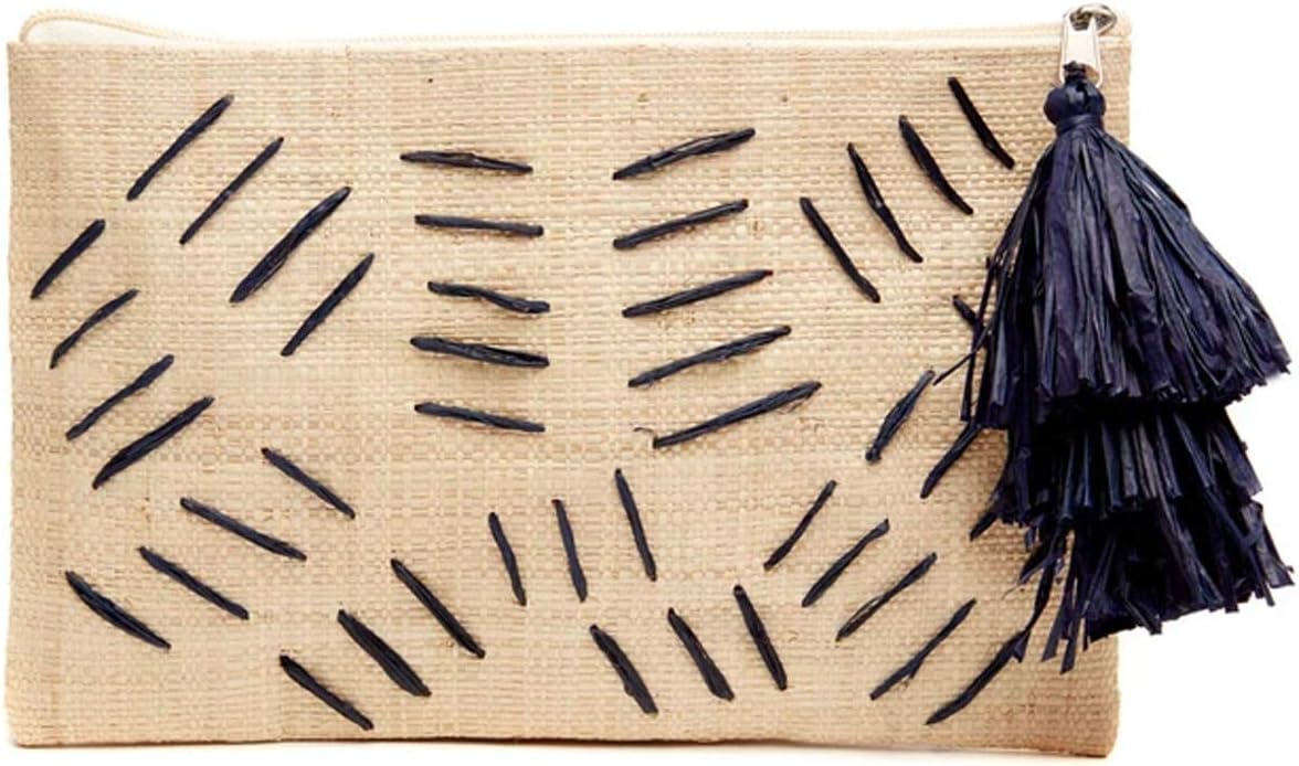 MAR Y SOL Selva Zig Zag Slim Raffia Straw Clutch