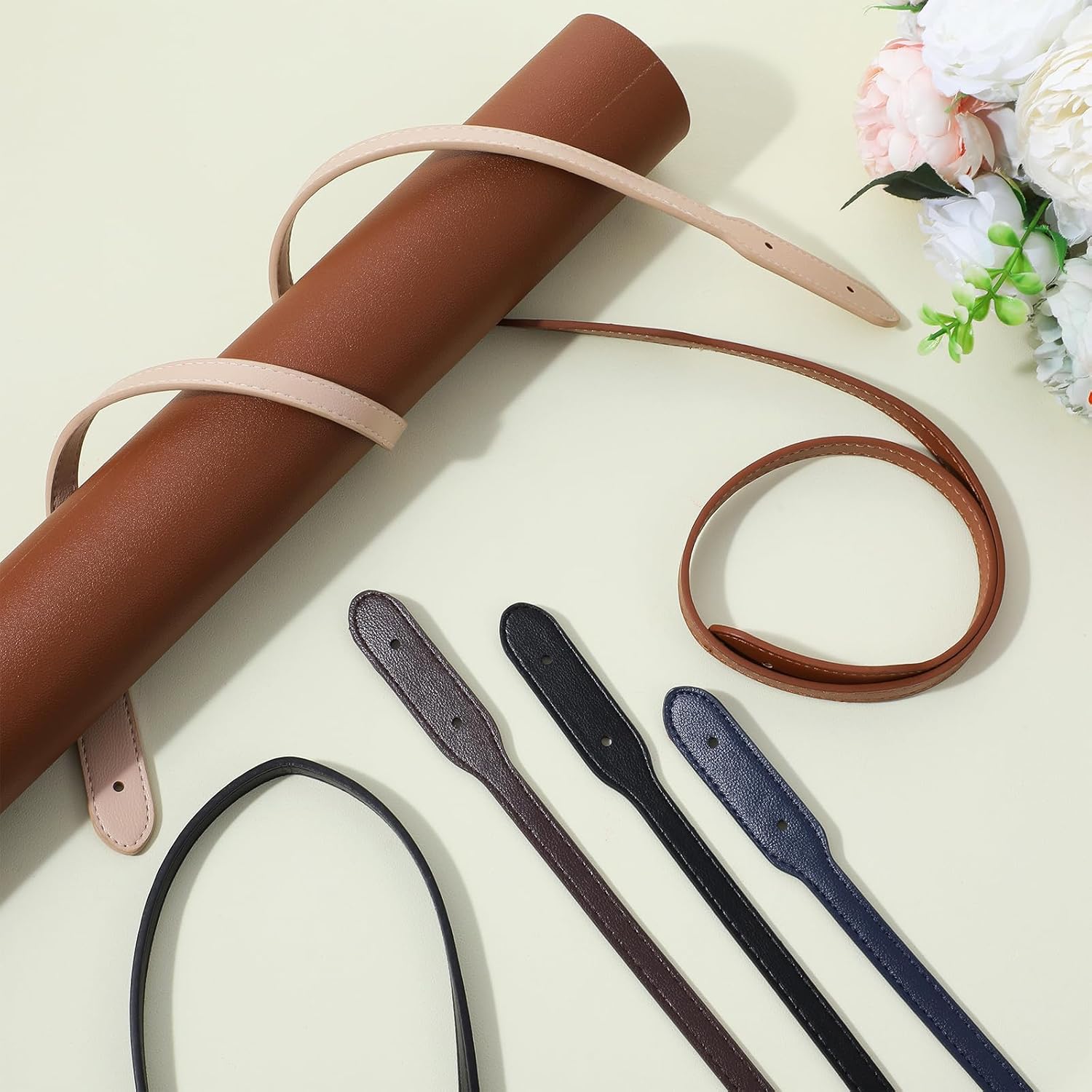 20 Pcs PU Leather Bag Handles Leather Handle Wraps Mount Strap Purse Handles Leathers Belt Band Replacement Rivets Purses Strap for DIY Shoulder Bags Crochet Bags Underarm Bag Wallet