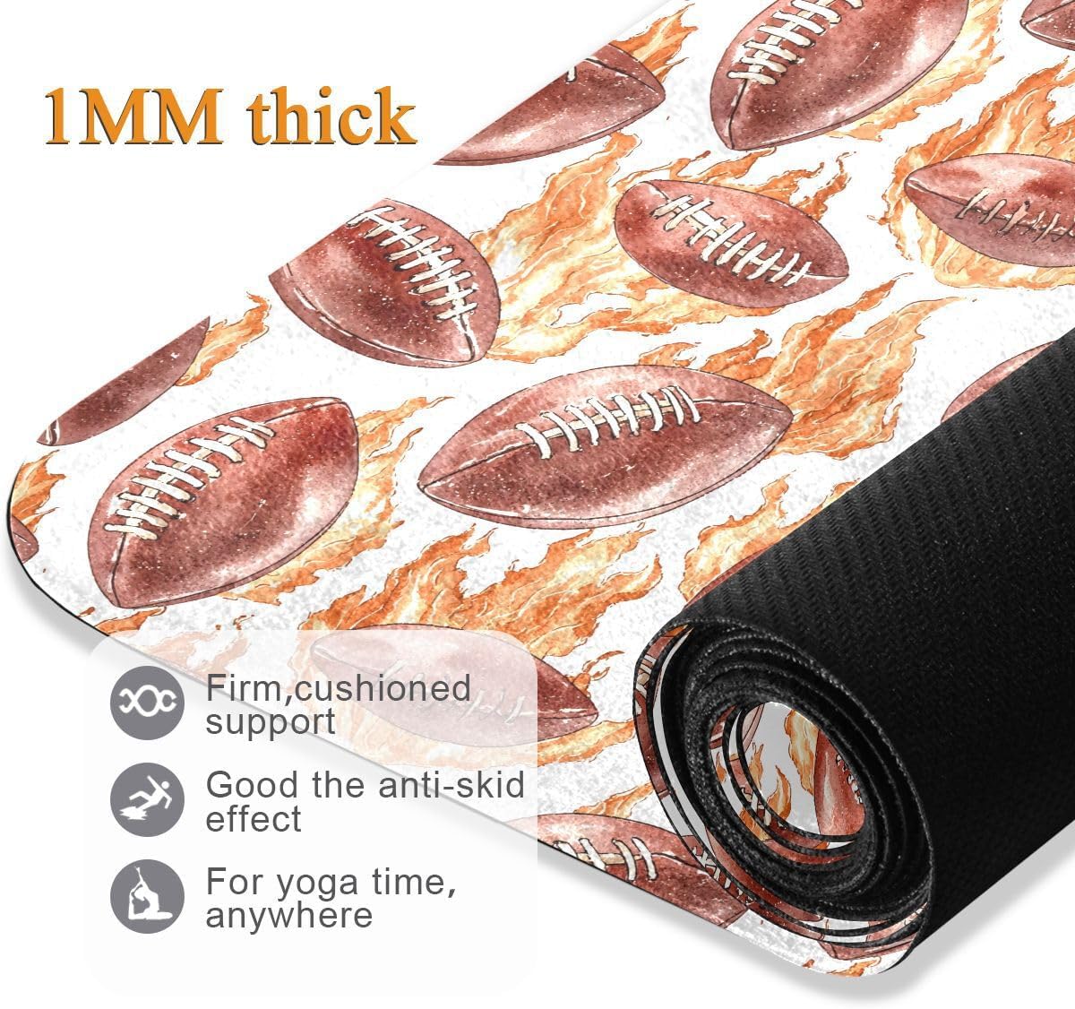 ALAZA Rugby Red Fire Pattern Yoga Mat Non Slip Fitness Exercise Mat, Workout Mat for Yoga, Pilates and Floor Exercises