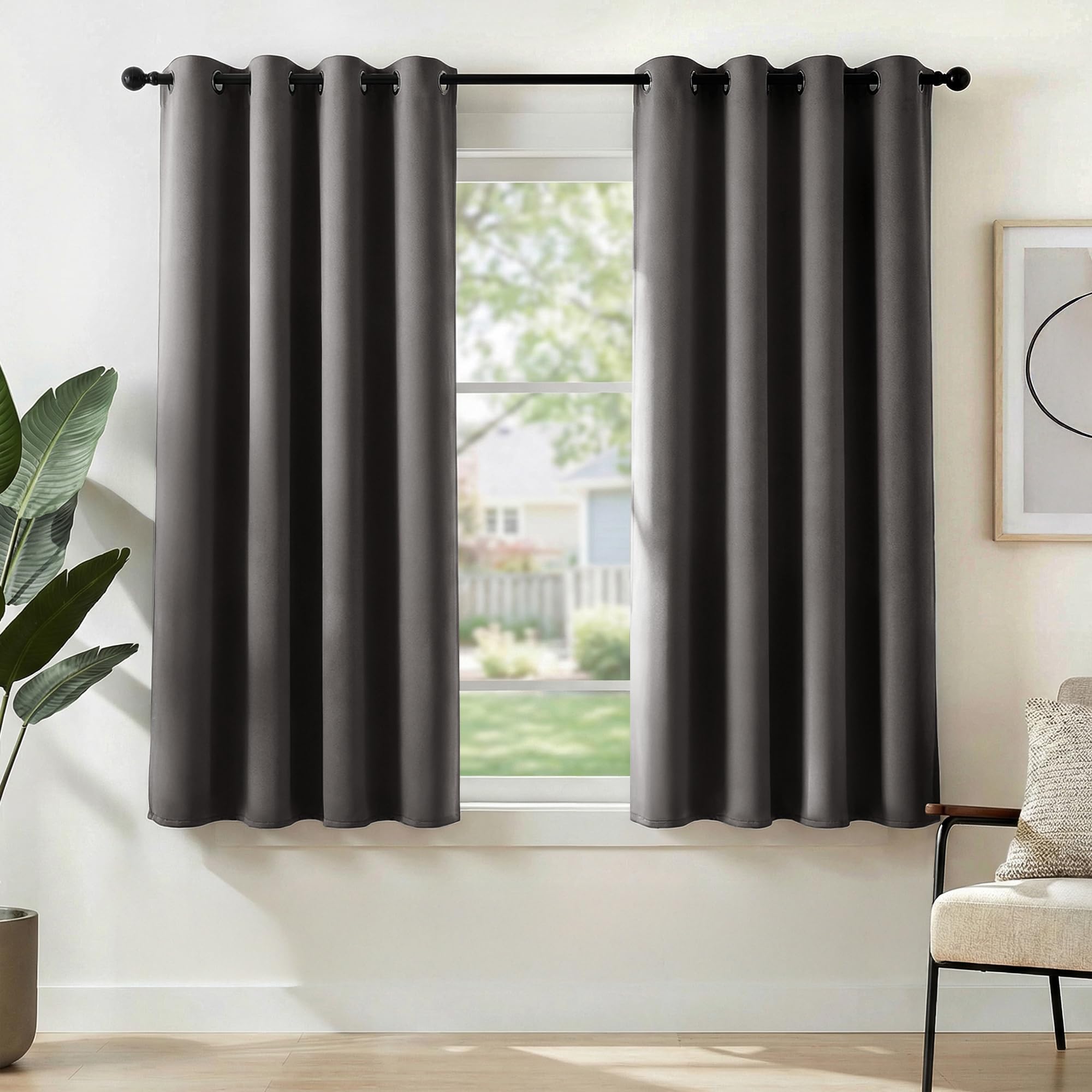 Deconovo Dark Grey Blackout Curtains, Thermal Insulated Eyelet Curtains Pair, Short Drapes for Small Windows, Bedroom & Nursery, W52 x L54 Inch, Pack of 2, Warm Charcoal Grey โ image 1