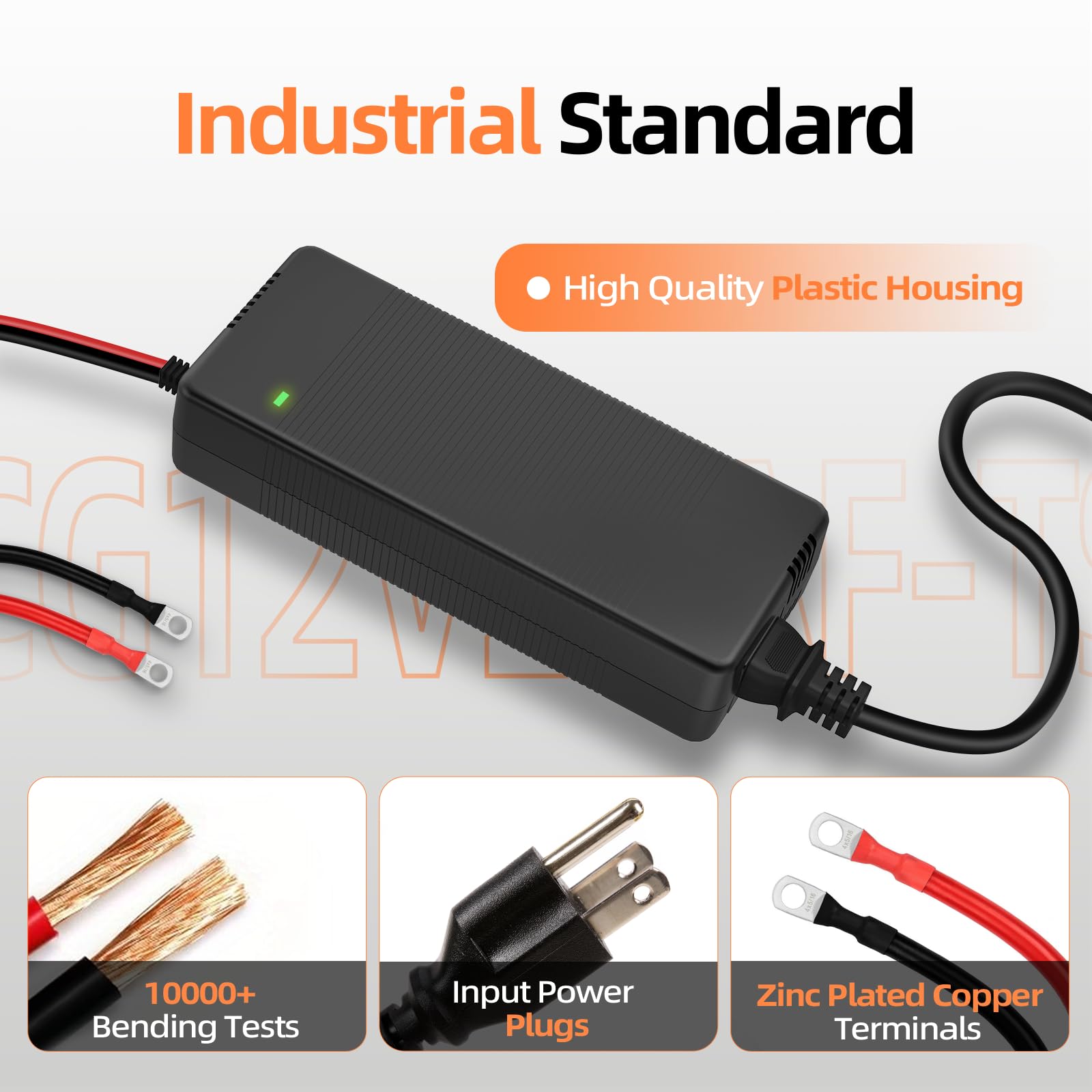 HumsiENK 12V 20A LiFePO4 Chargeur, matériau du boîtier en Plastique, Plus léger, Moins de Bruit, Chargeur Intelligent AC-DC à Charge Lente, Prend en Charge la Charge Rapide