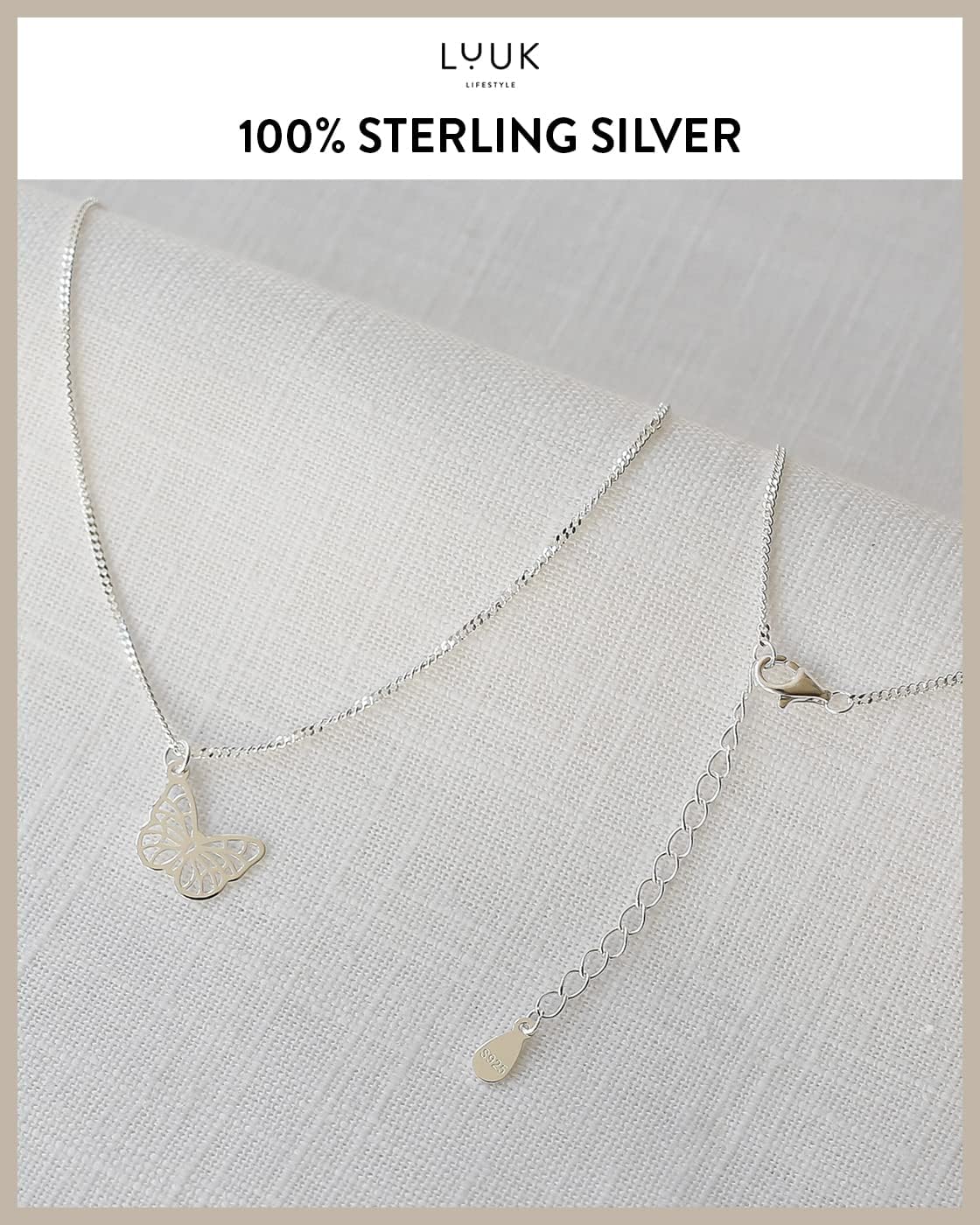 LUUK LIFESTYLE 925 sterling silver filigree necklace for women with pendant, trendy feminine jewelry for everyday life, adjustable length, 19”, gift idea for her, gift card, silver, gold, and rosegold
