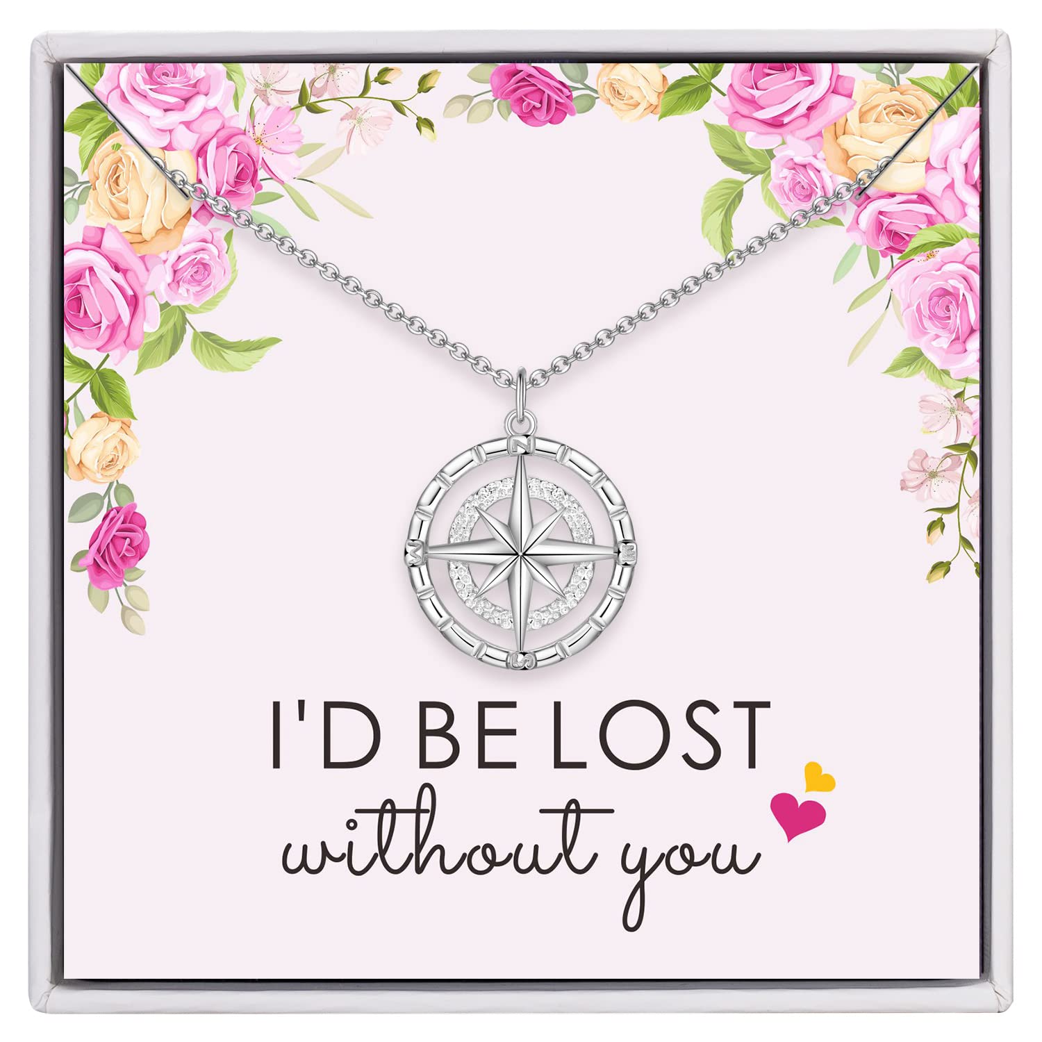 AM ANNIS MUNN Gifts for Girlfriend, Sterling Silver Necklace Gifts for Wife Compass Necklace I'd Be Lost Without You Gifts for Women Her Wife