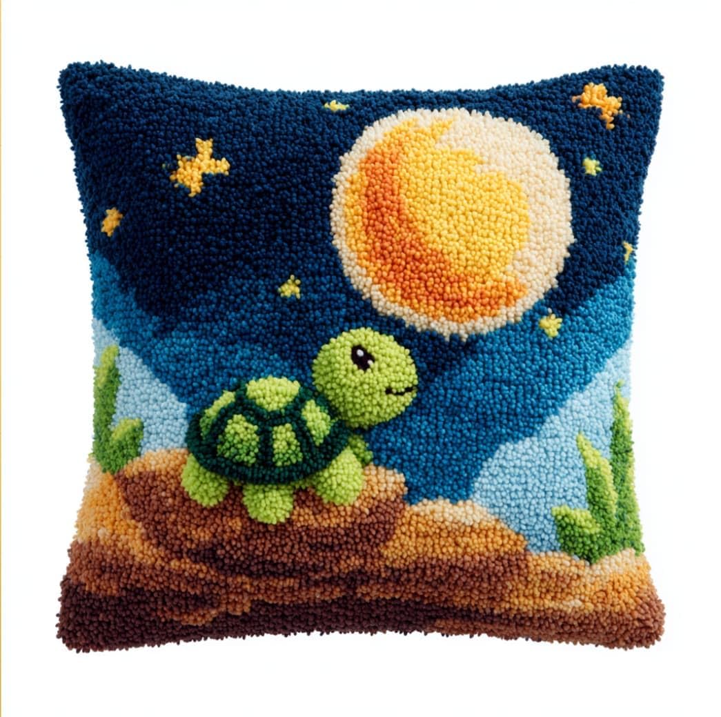 WallustrioaW DIY Latch Hook Pillow Kit,Turtles Pillowcase Kits Embroidery Kits 17X17 Inch DIY Needlework Pillow Cover Sofa Cushion Rug Making