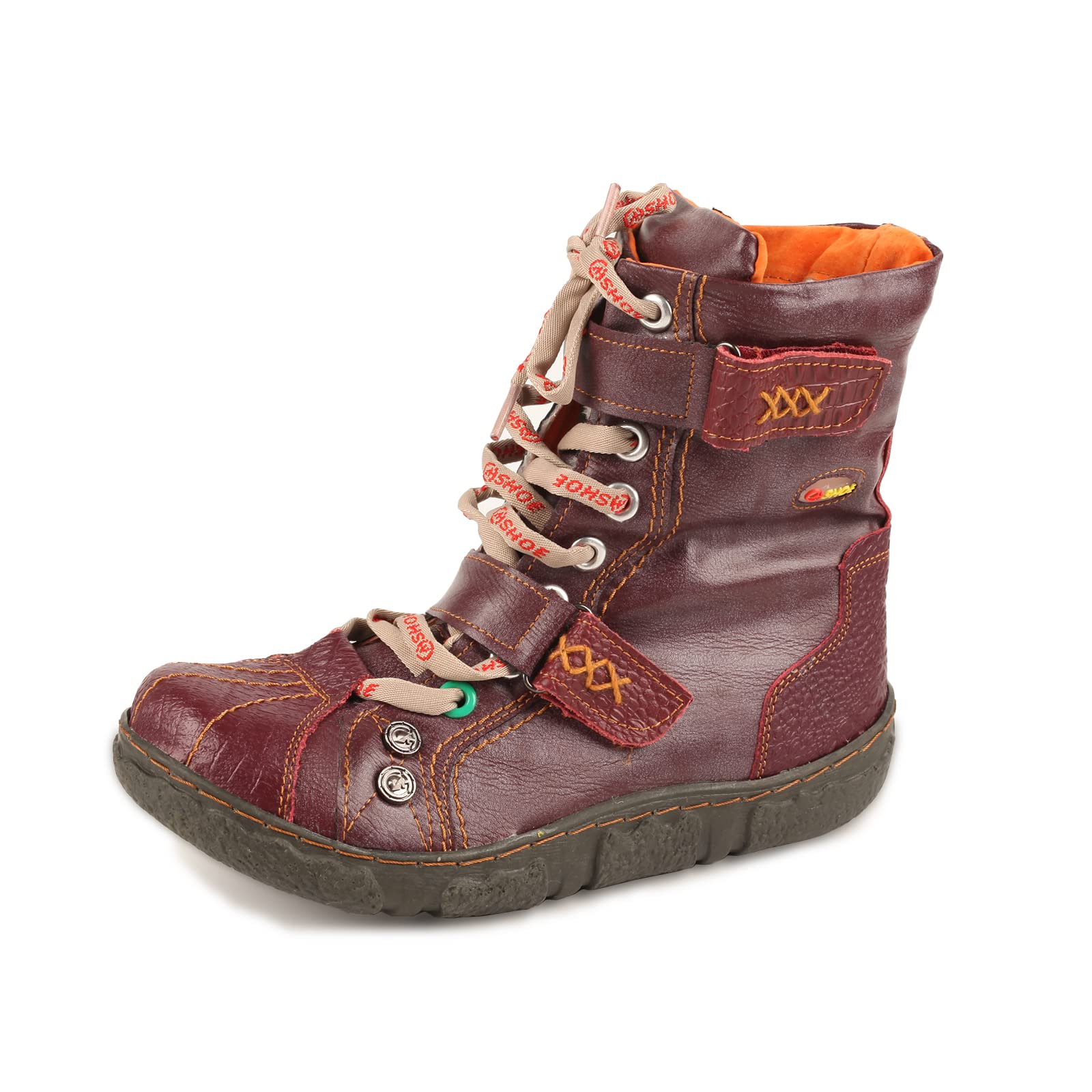 CHSHOER Lace-Up PU Leather Boots Flat Women's Snow Boots with Fur Lining