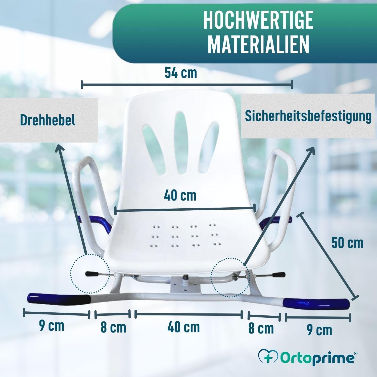 OrtoPrime Badewannensitz Senioren Badewannensitz Drehbar 360º - Sessel für Senioren mit einfachem Zugang - Antirutsch Badewannenstuhl für Erwachsene Badewannendrehsitz - badewannenstuhl Erwachsene