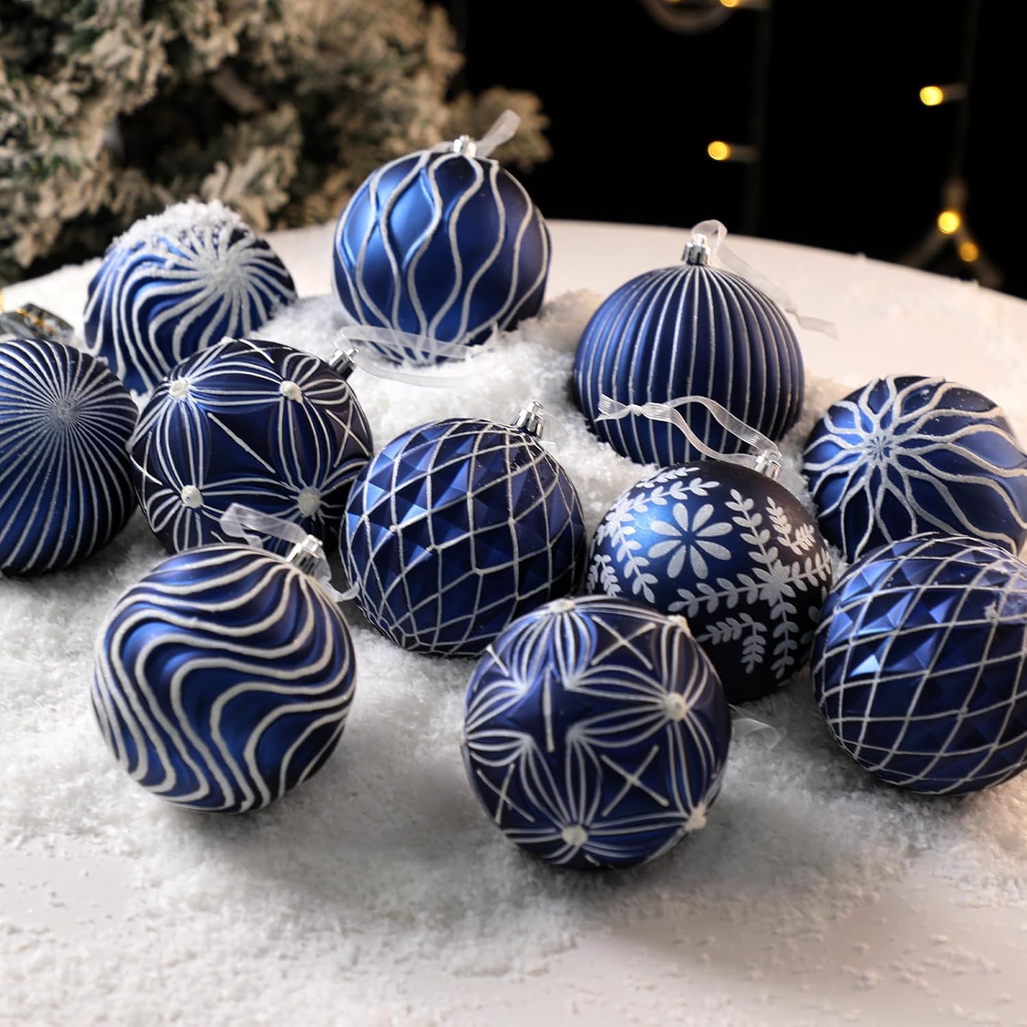 Lot De 6 Boules De Noël Géantes 20cm - Blanc Et Argent, Motifs Relief 3D, Incassables - Pour Sapin, Jardin, Décoration Extérieure