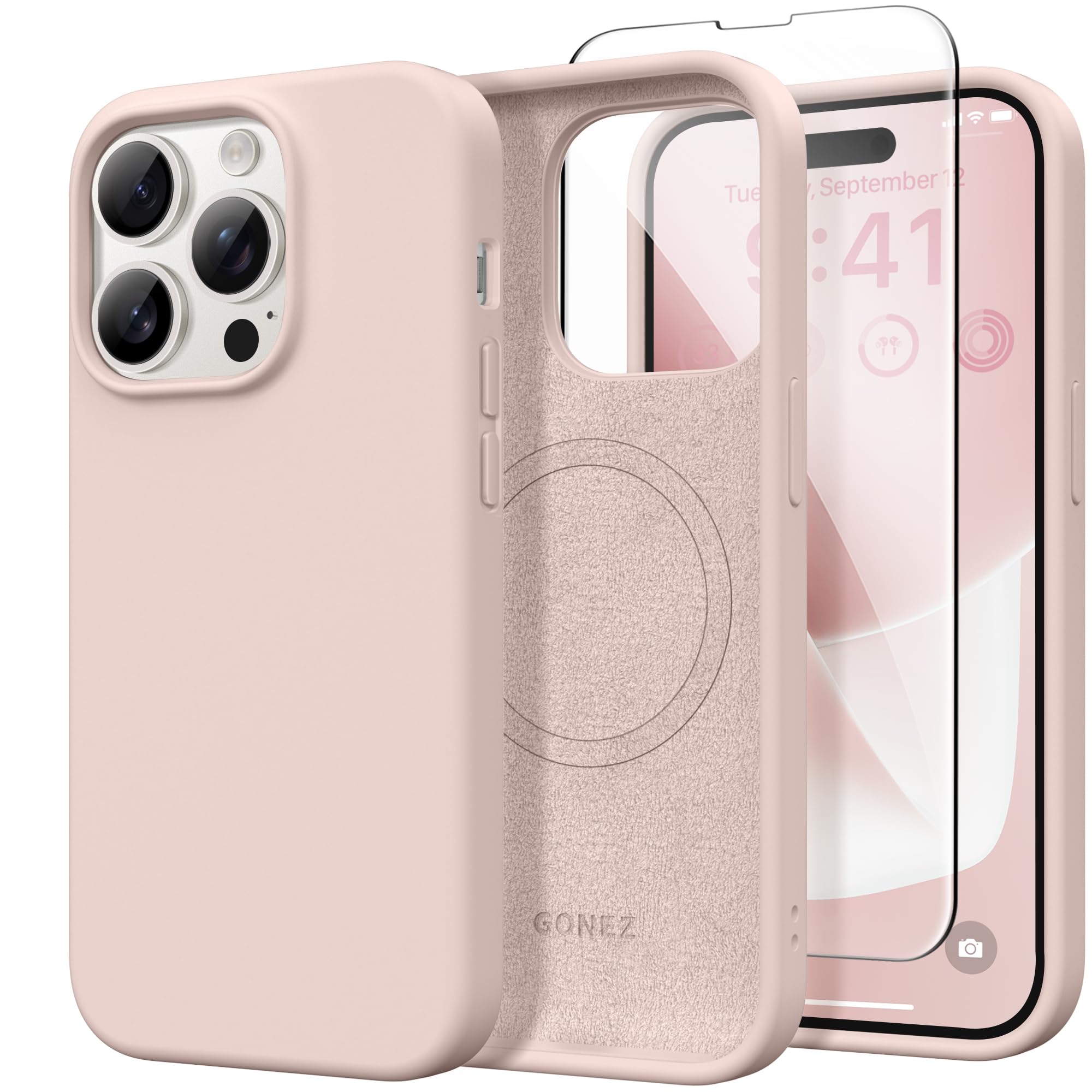 GONEZ Magnetic for iPhone 14 Pro Case, Silicone Cover Pink