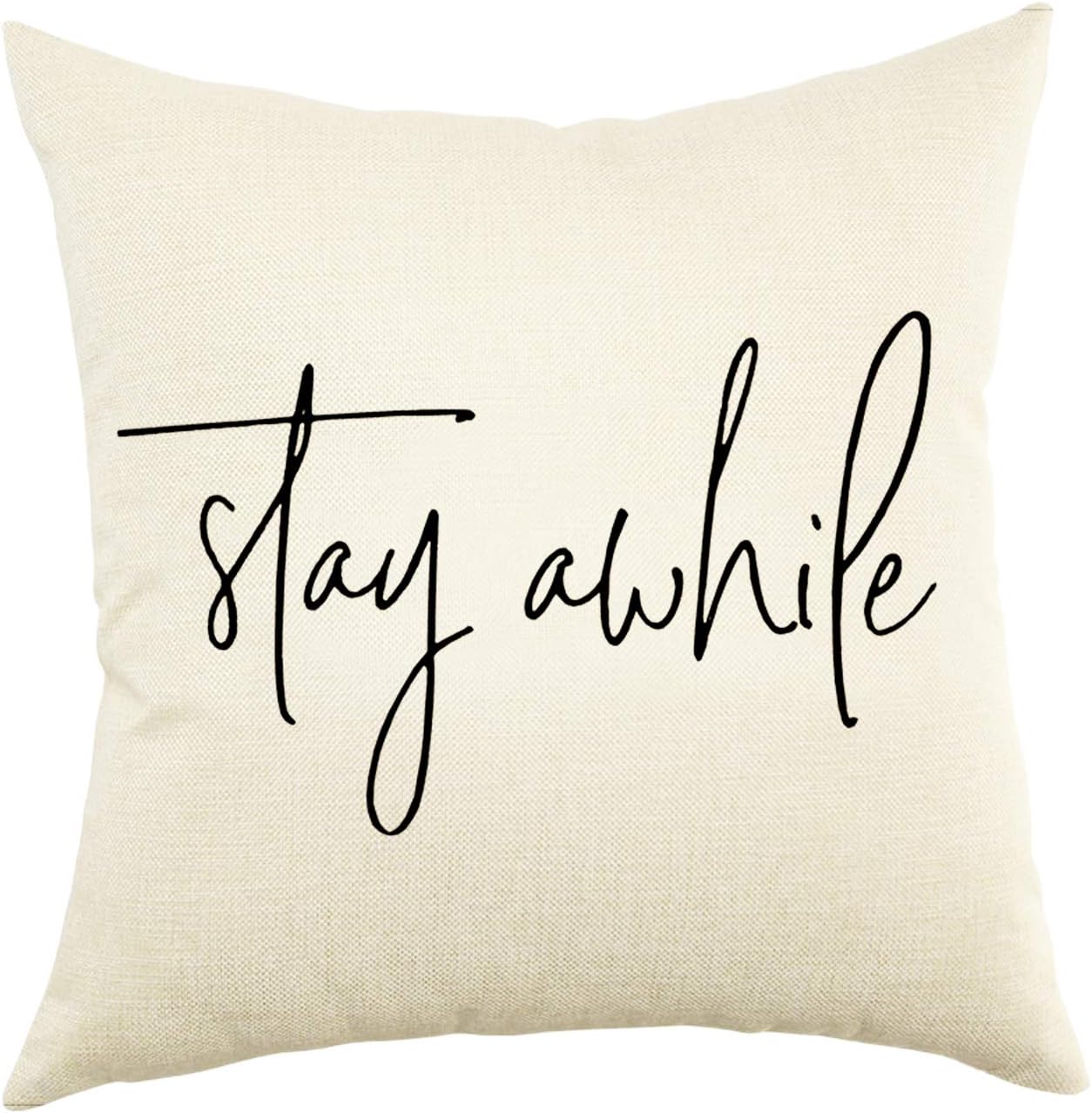 Ogiselestyle Farmhouse Pillow Covers with Stay Awhile Quotes Decorative Cotton Linen Cushion Case for Sofa Couch (18"x18")