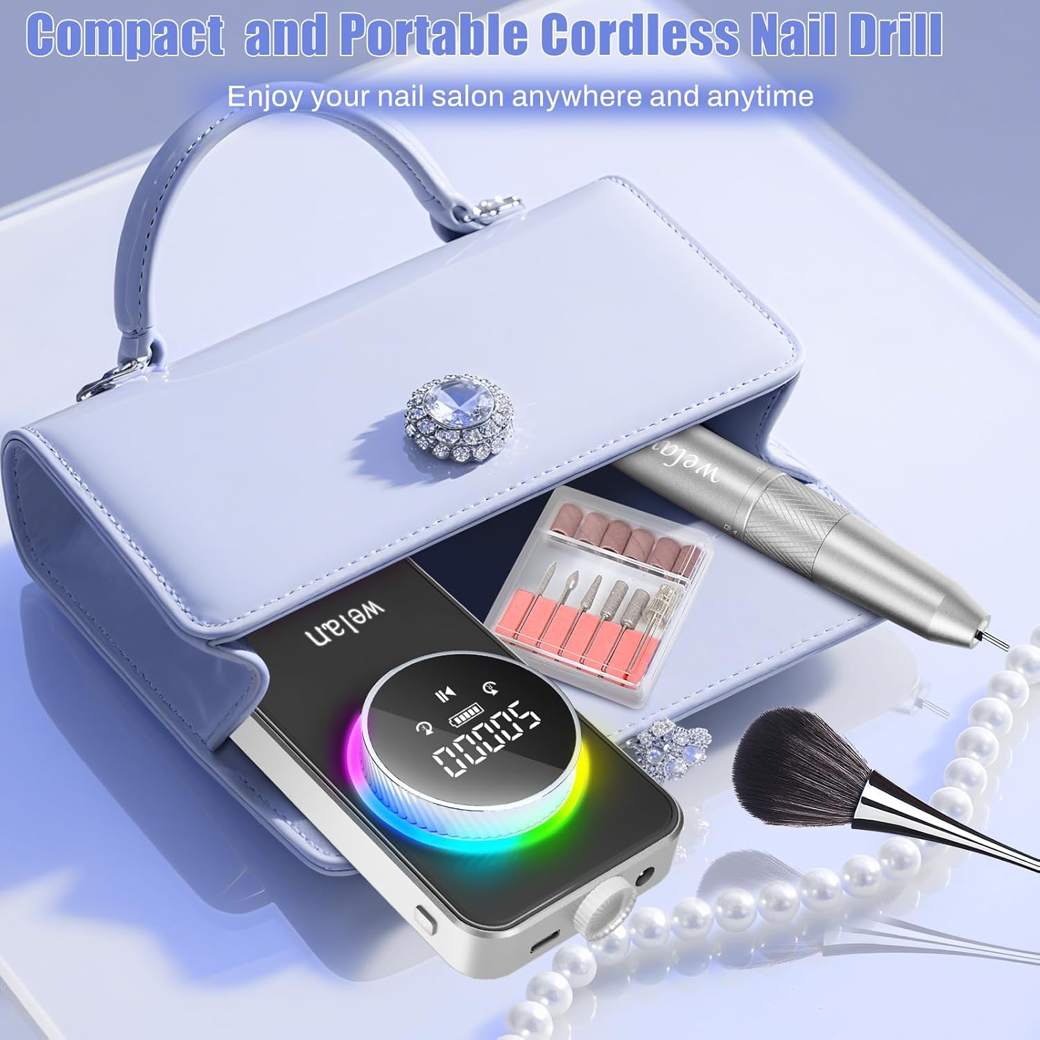 Electric Nail Drill Professional 50000RPM, Fast Removal Electric Nails Drill, 6000mAh Rechargeable Portable Nail Drill Machine for Acrylic Gel Nails, Manicure Polishing for Salon Home