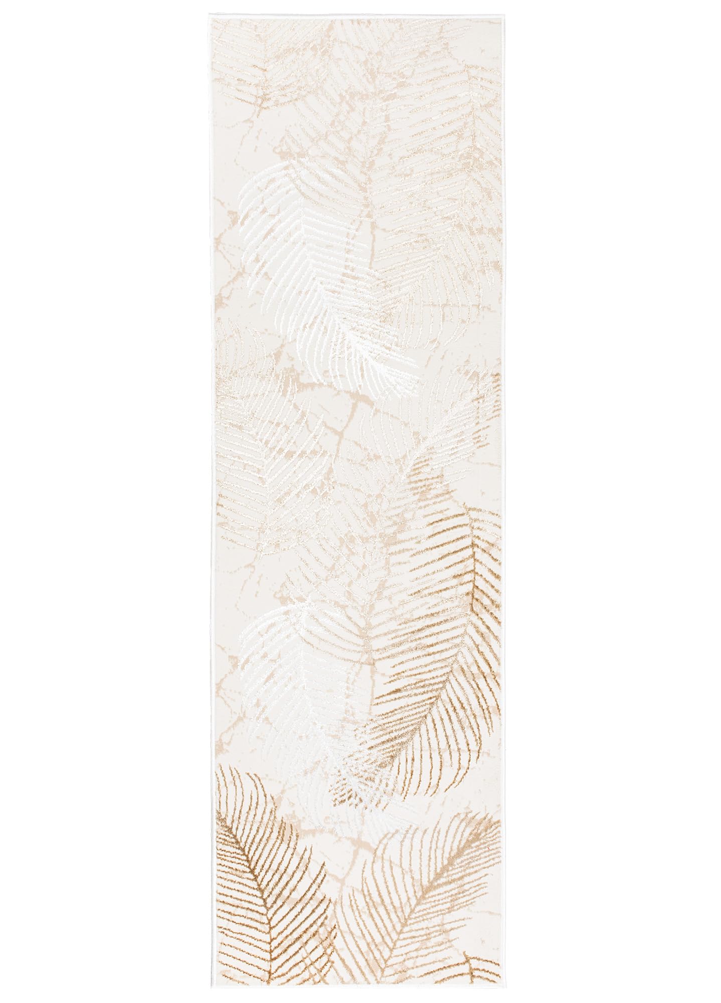 TAPISO Crystal Läufer Teppich Glänzend Gold Beige Braun Blätter Palmenblätter Wohnzimmer Schlafzimmer Flur Korridor Modern Design ÖKO-TEX 70 x 350 cm