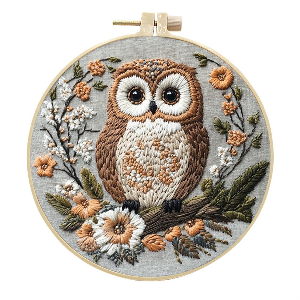 Meecaa Embroidery Kit Starter Set, Hand Embroidery Set, Owl Animal Flowers Pattern Printed Cross Stitch Set for Beginner Adults, with Embroidery Hoop and Instructions (Parrot 1)