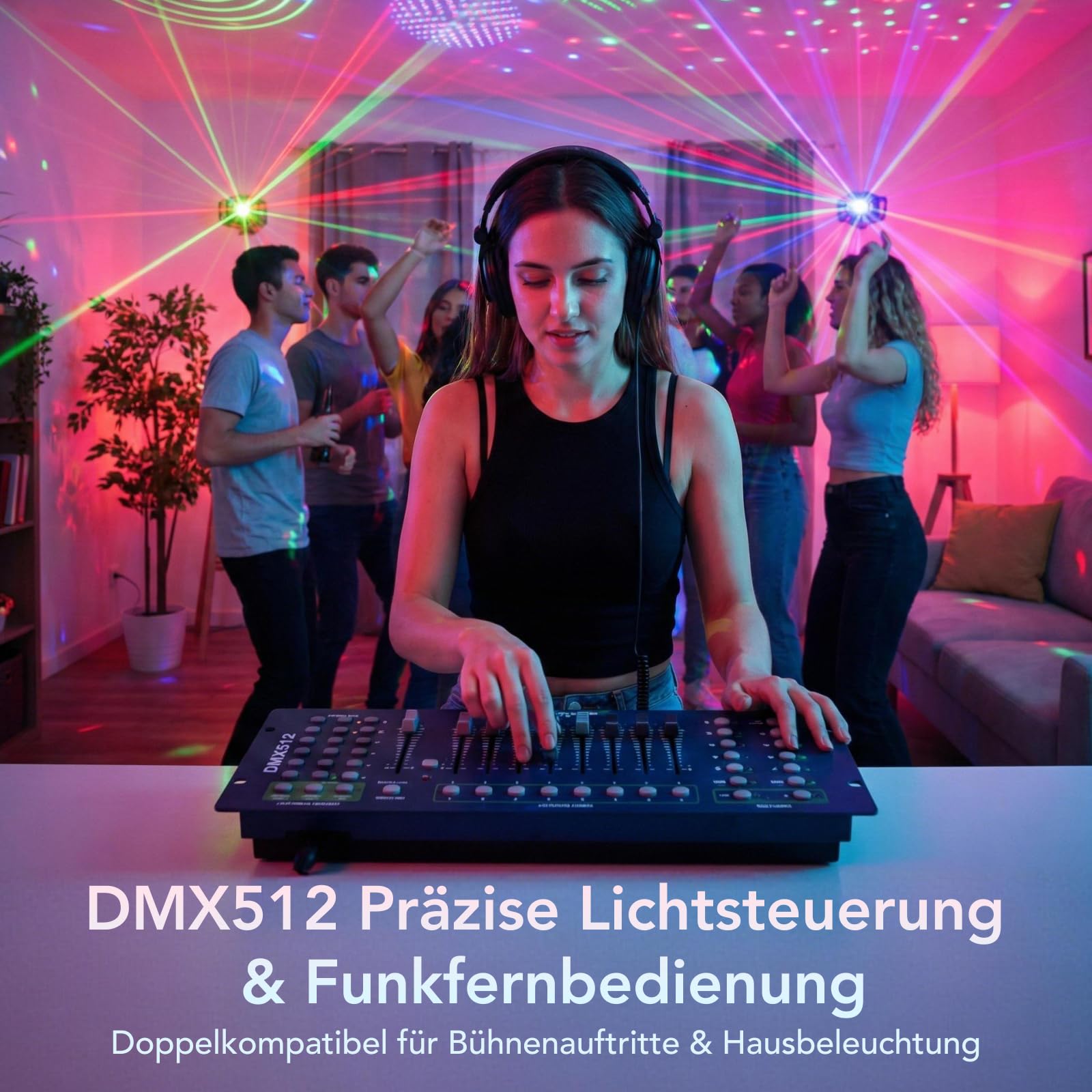Tomshine 5-in-1 DMX Partylicht, 150+ Lichteffekt-Kombinationen & 15 Farben Magic Ball, 12x UV Schwarzlicht & 2x Goldene Stroboskop, Roter Stern-Strahl, Musikgesteuert Discolicht für Club, DJ