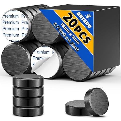Vista 10 de Grtard Paquete de 20 Imanes de Cerámica Redondos Negros con Respaldo Adhesivo, Calcomanías Magnéticas, Puntos Magnéticos Autoadhesivos