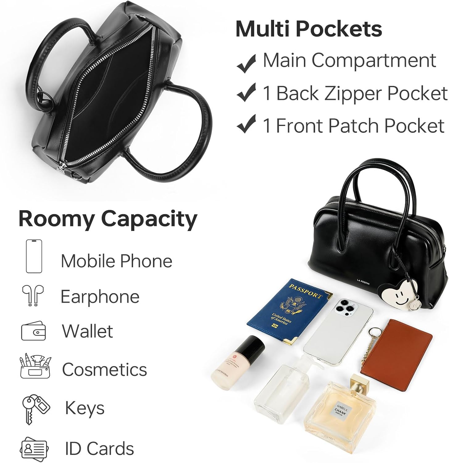 LA FESTIN Leather Shoulder Bag Top Handle Purses for Women Cute Crossbody Bags with Removable Strap Genuine Leather Handbags - Image 4