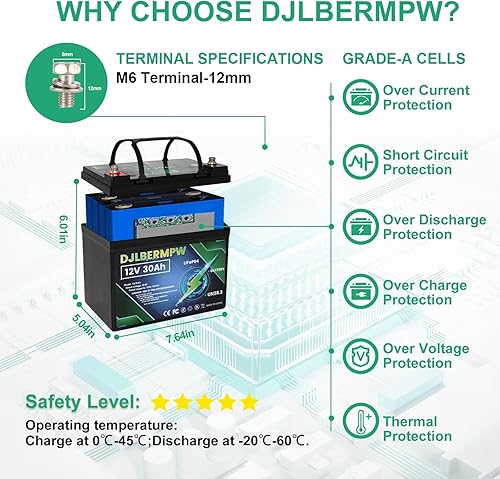 Miniatura 3 de Batería de litio de 12 V 30 Ah, baterías LiFePO4 de 12 V, 384 W, potencia de carga de 4000 + batería de fosfato de hierro y litio de ciclo profundo