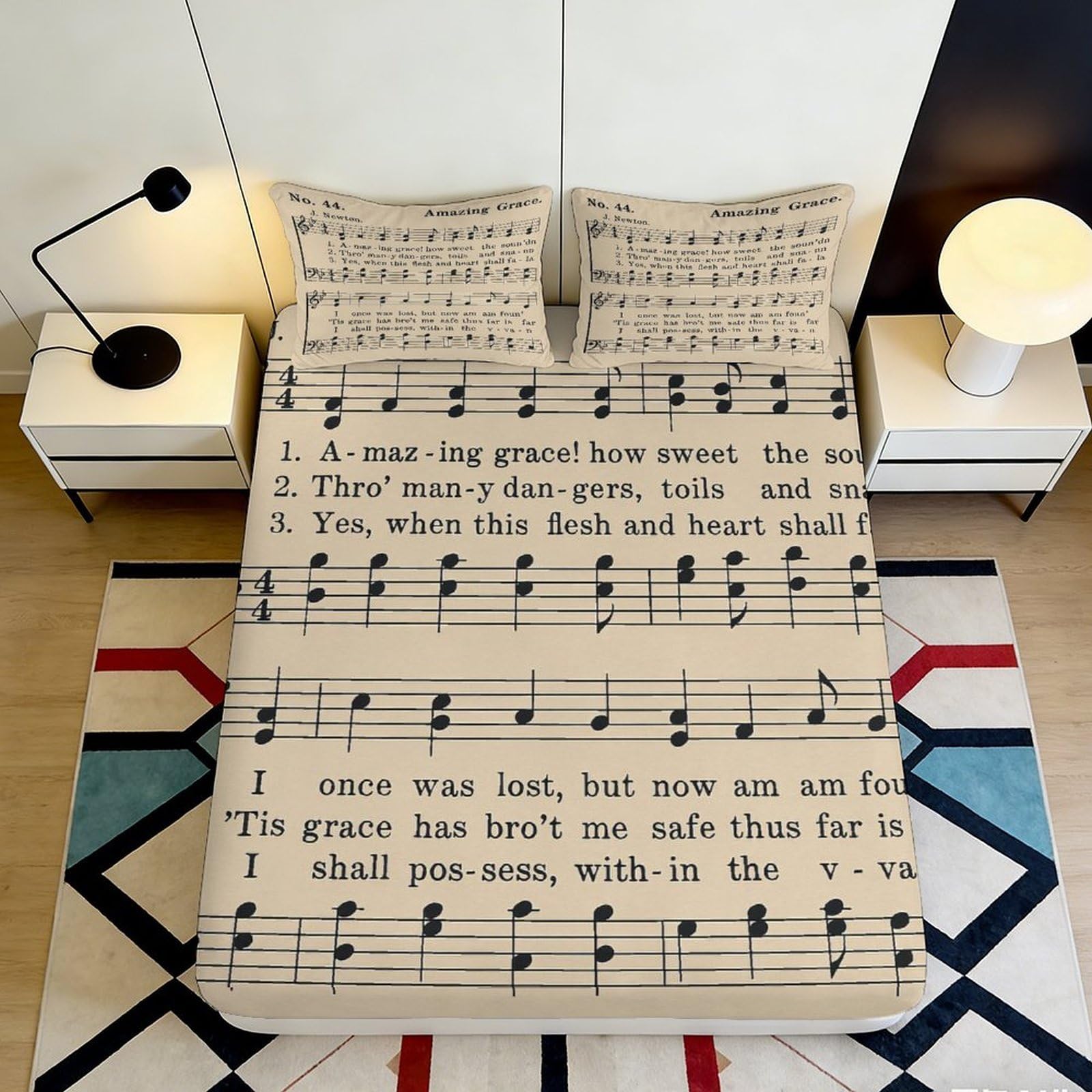 Uxinyoume Style-1 3D Printed Sheet Music Fitted Sheet Microfiber Soft Musical Notes Bed Cover For Bedroom Living Room Decor 90X200x25cm