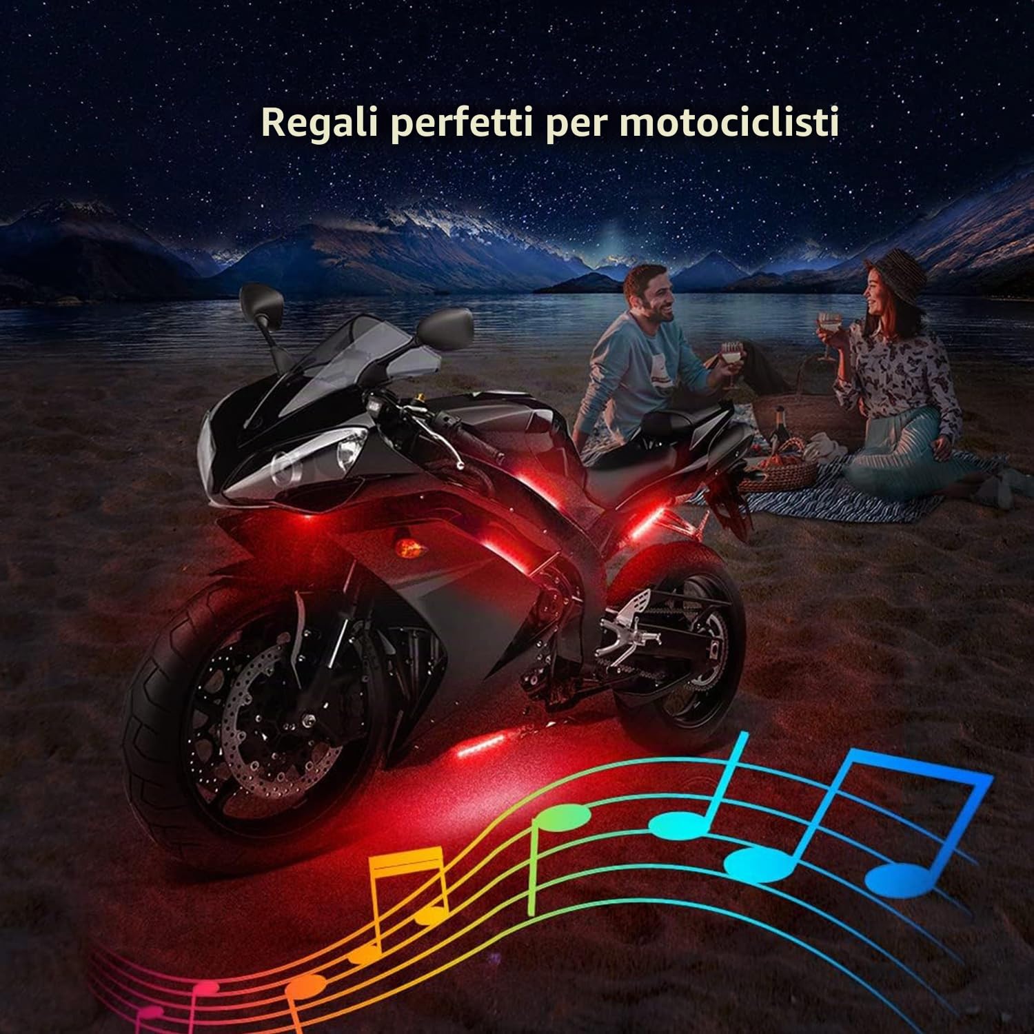 Kit luce LED da 12 pezzi, striscia LED RGB per moto con modalità musica, funzione luce freno multicolore, controllo APP wireless, DC 12 V