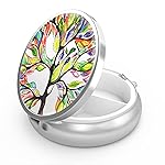 Pill Box 3 Compartment Small Pill Case,Portable for Pocket or Purse Pill Organizer Pill Container Holder to Hold Vitamins, Medication, Fish Oil and Supplements(Tree of Life)