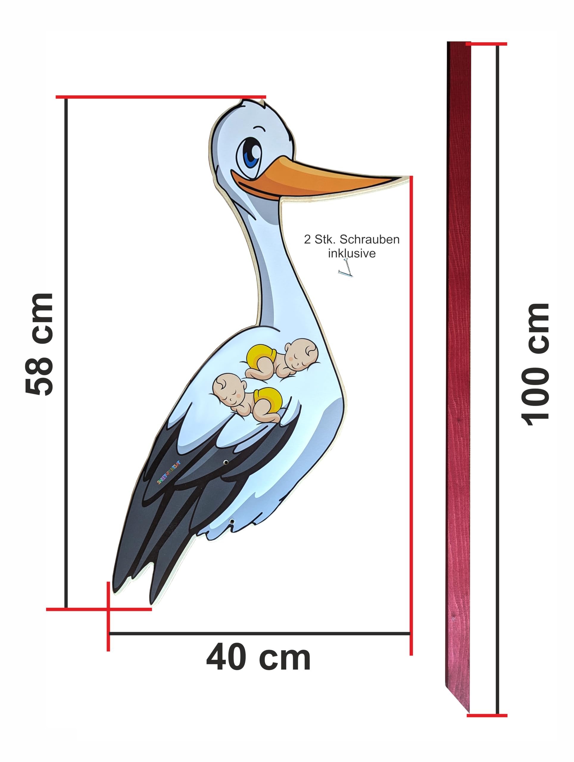 140 cm - Babystorch für ZWILLINGE Geburt GELB 2 Babys (Druck: ZWEISEITIG*) | Süßer, kleiner Klapperstorch für draußen, Storch zur Geburt