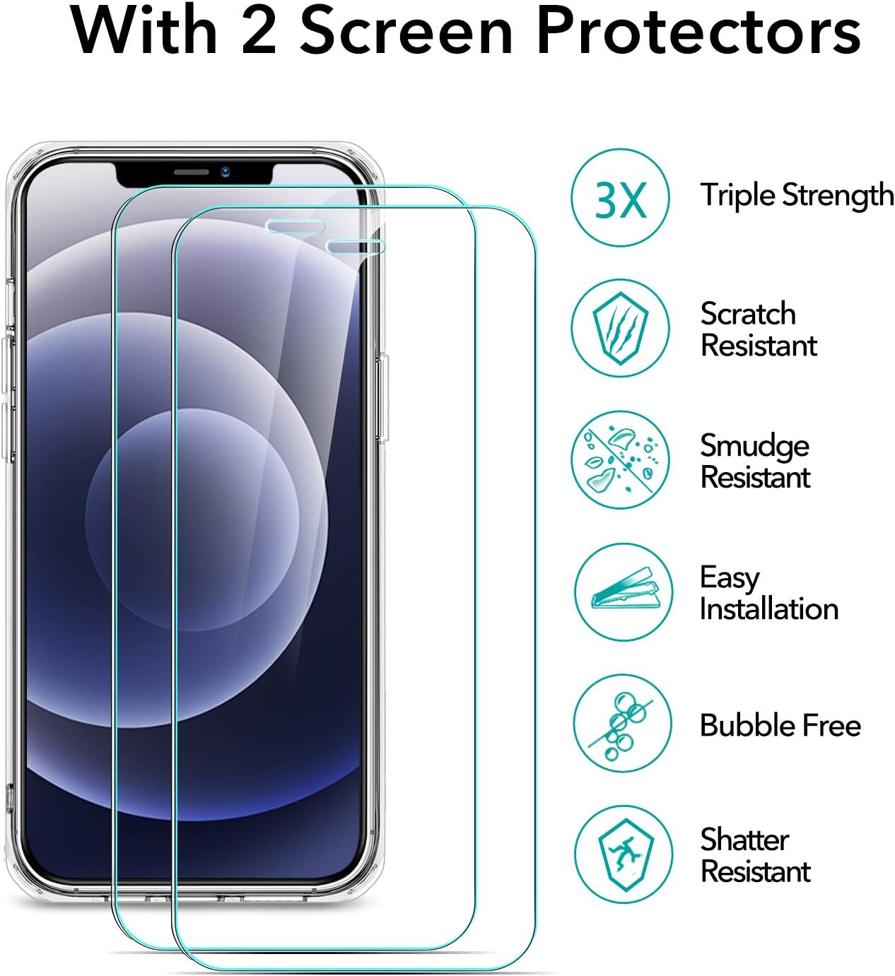 ESR Hybrid Case Set Compatible with iPhone 12 Mini Case with Screen Protectors (2020) [Includes 2-Pack Glass Screen Protectors] [Ergonomic Protective Case] [Shock-Absorbing Corners], 5.4" - Clear