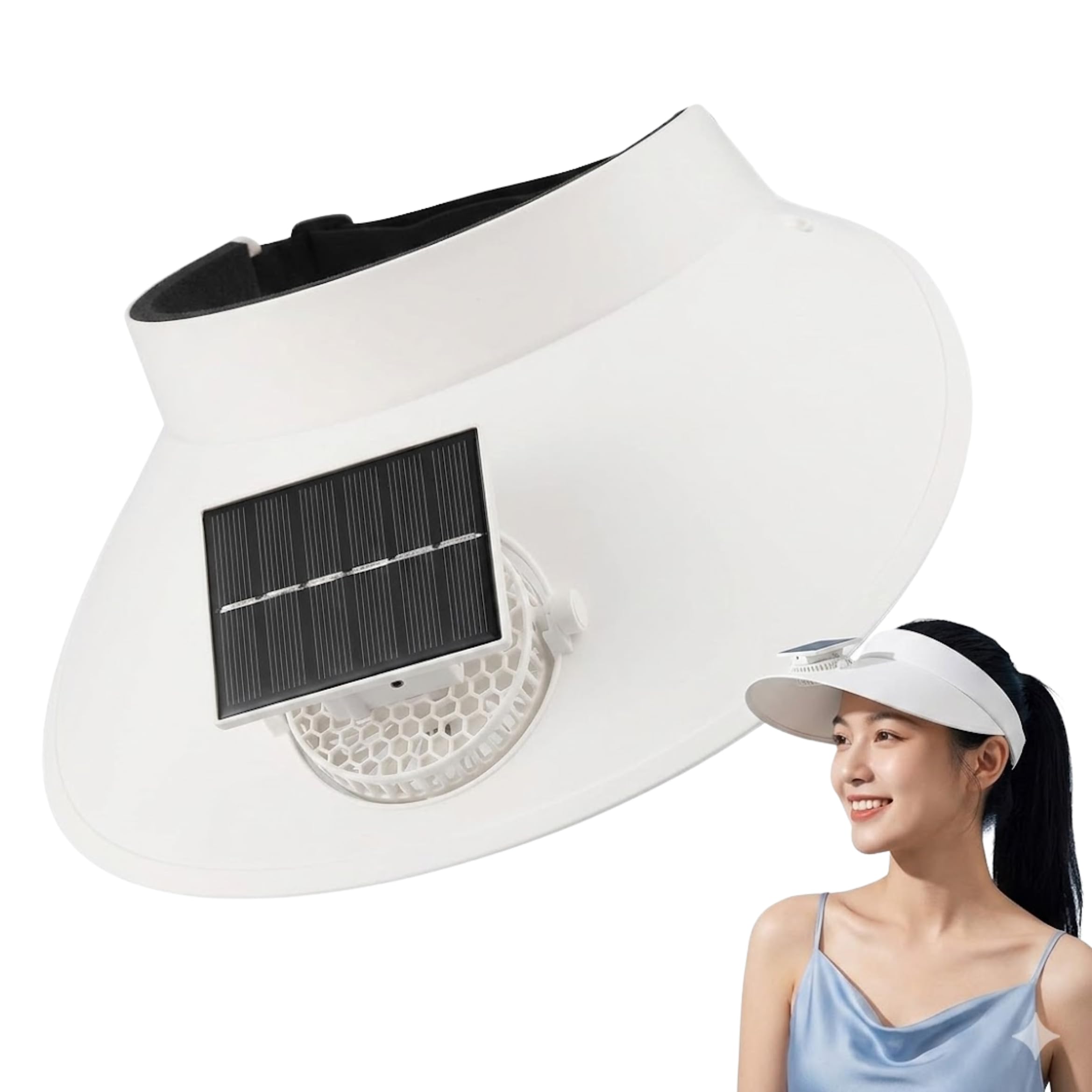 SUMMER SPECIAL 𝟓 𝐘𝐞𝐚𝐫 𝐖𝐚𝐫𝐫𝐚𝐧𝐭𝐲 Solar Fan Sun Visor Hat with UV Protection, USB Rechargeable Cooling Cap for Women, Wide Brim Outdoor Summer Hat for Travel Beach Gardening Sports-image-24