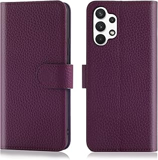 OQQE for Samsung Galaxy A32 5G Wallet Case,[RFID Blocking] Cowhide Genuine Leather Flip Folio Protective Book Cover Credit Card Holder [Kickstand Function] [Shockproof Soft TPU Shell] (Purple)