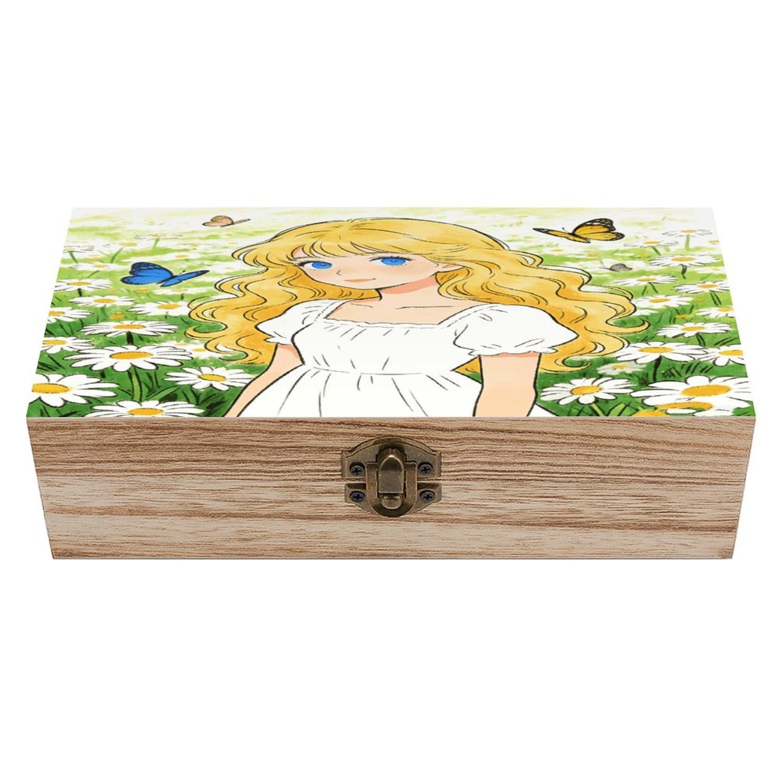 asbwuo Daisy Wood Keepsake Box Wooden Box with Hinged Lid