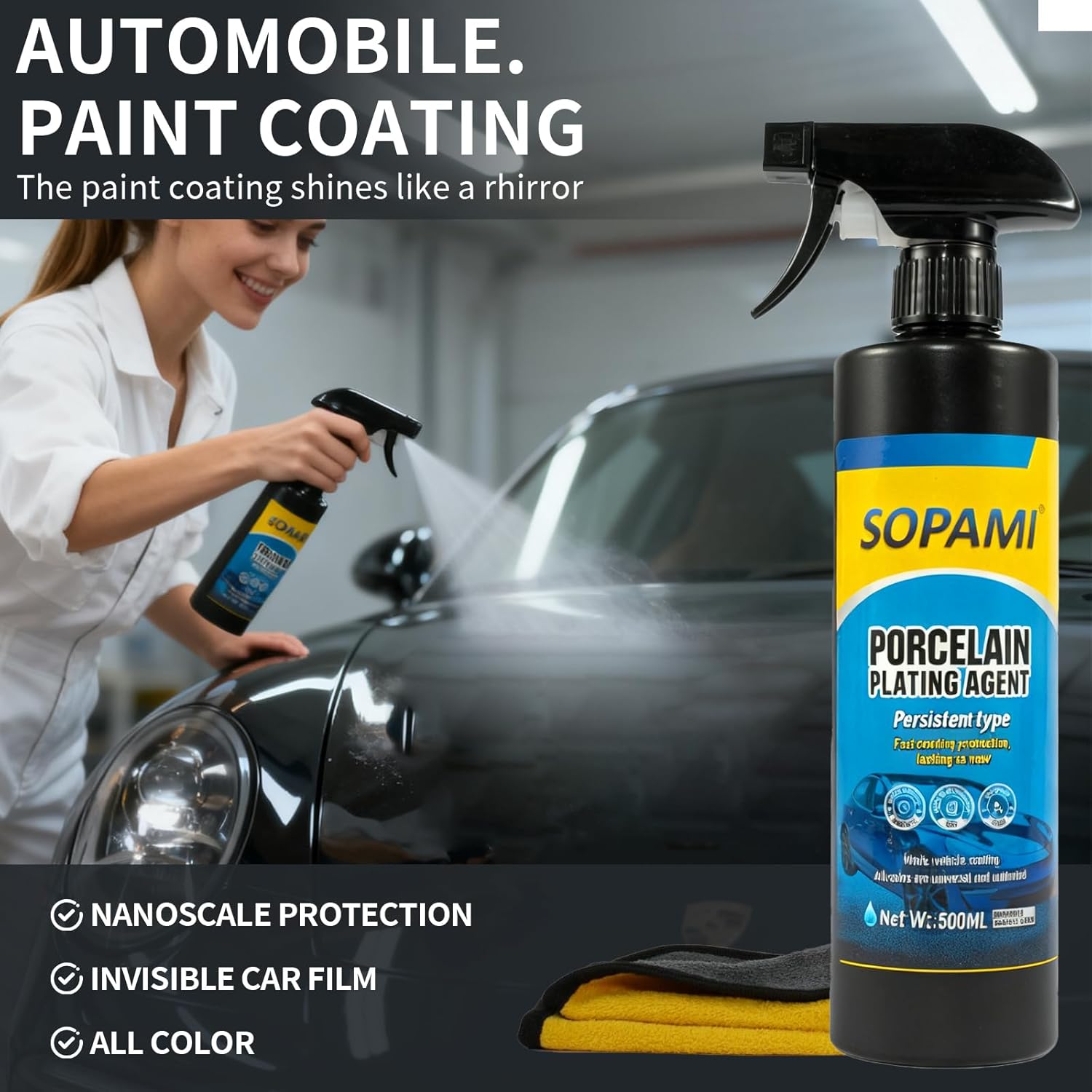 Sopami Car Coating Spray, 3-in-1 Ceramic Paint Sealant Car Wax, Maximum Gloss Shine, Extremely Hydrophobic Nano Ceramic Coating for Paint, Glass, Plastic and Metal - Image 2