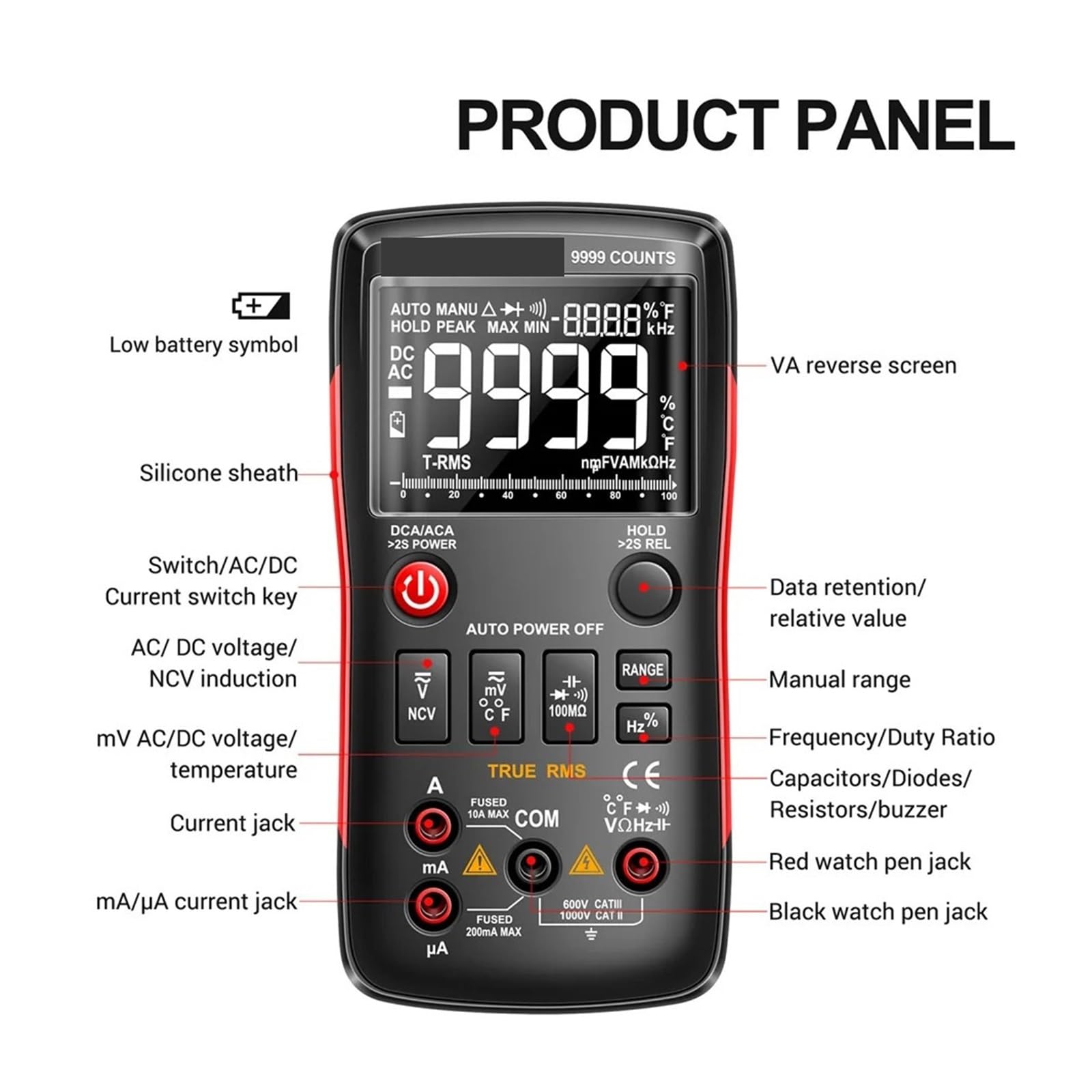 ANENG Q1 Cyfrowy multimetr 9999 Analogowy tester True RMS Profesjonalny multimetr DIY Tranzystor Kondensator Testery NCV Miernik LCR Precyzyjny i szybki(Q1 Red)