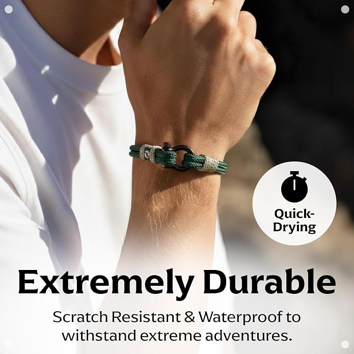 Pulsera náutica de cuerda para hombre, negro acero inox miniatura 3