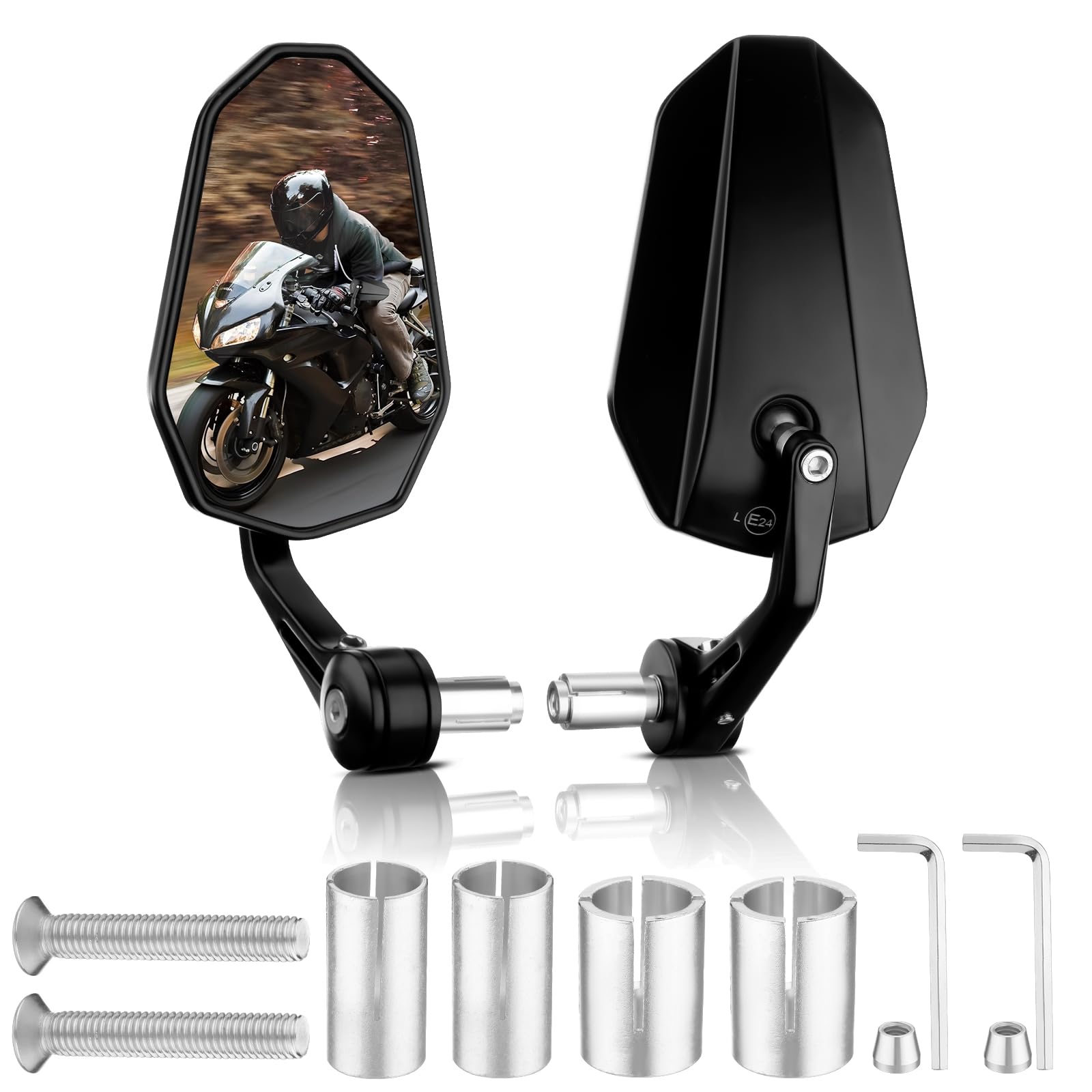 GEARMONSTER Lusterko motocyklowe z certyfikatem E, 360°, 2 sztuki | Lusterko wsteczne do motocykla, obracane o 360°, aluminium CNC, uniwersalne, skutery, quady, koniec kierownicy, łatwy montaż