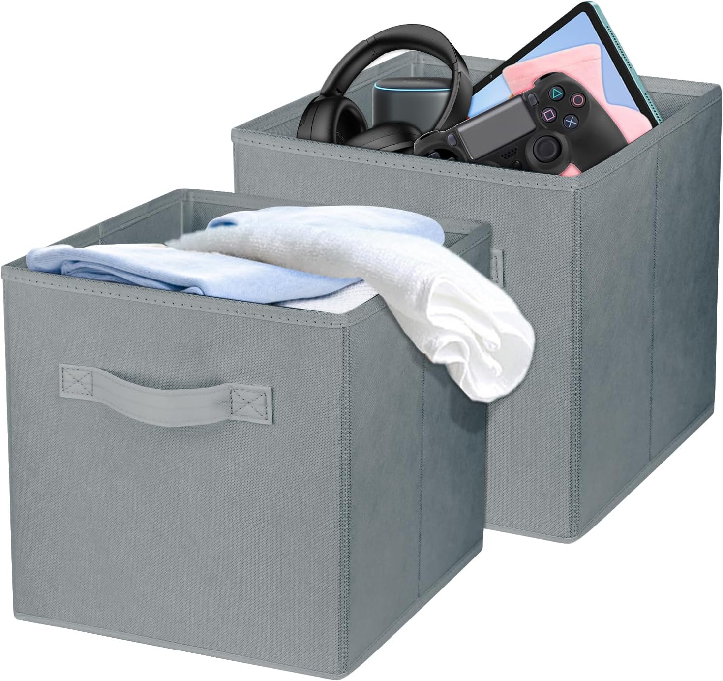 2 Pcs Storage Cubes, 10.5 Inch Collapsible Storage Bins, Fabric Foldable Bins for Organization, Durable Storage Bins for Closet, Shelves, Offices (Grey) 2 Pcs Storage Cubes, 10.5 Inch Collapsible Storage Bins, Fabric Foldable Bins for Organization, Durable Storage Bins for Closet, Shelves, Offices (Grey)