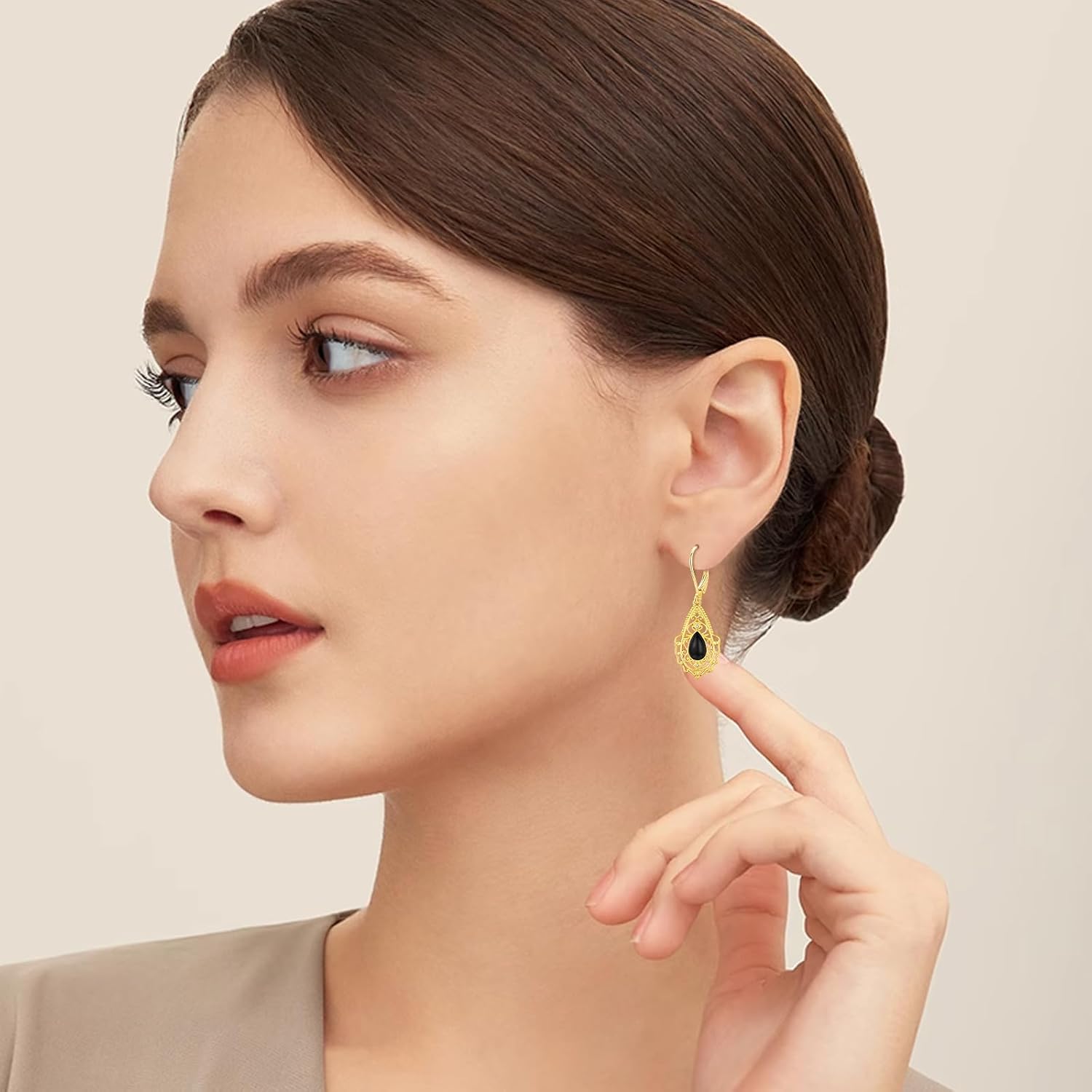 Black Onyx Earrings 925 Sterling Silver Hypoallergenic Filigree Leverback Dangle Drop Earrings Birthday Jewelry Gifts for Women - Image 7