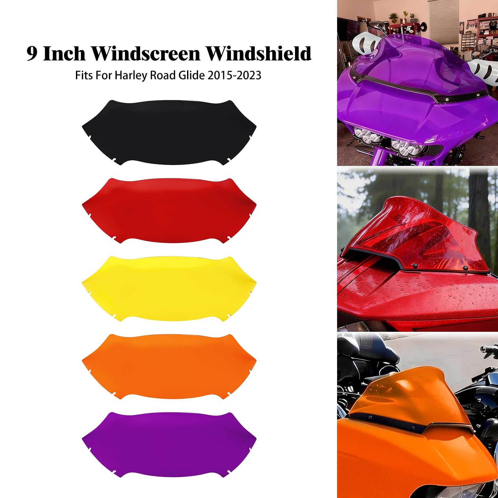 Przednia szyba motocyklowa Pasuje do Harley Touring Road | Glide FLTRX 2015-2022 Motocykl 9-calowy deflektor szyby przedniej Wave Wave