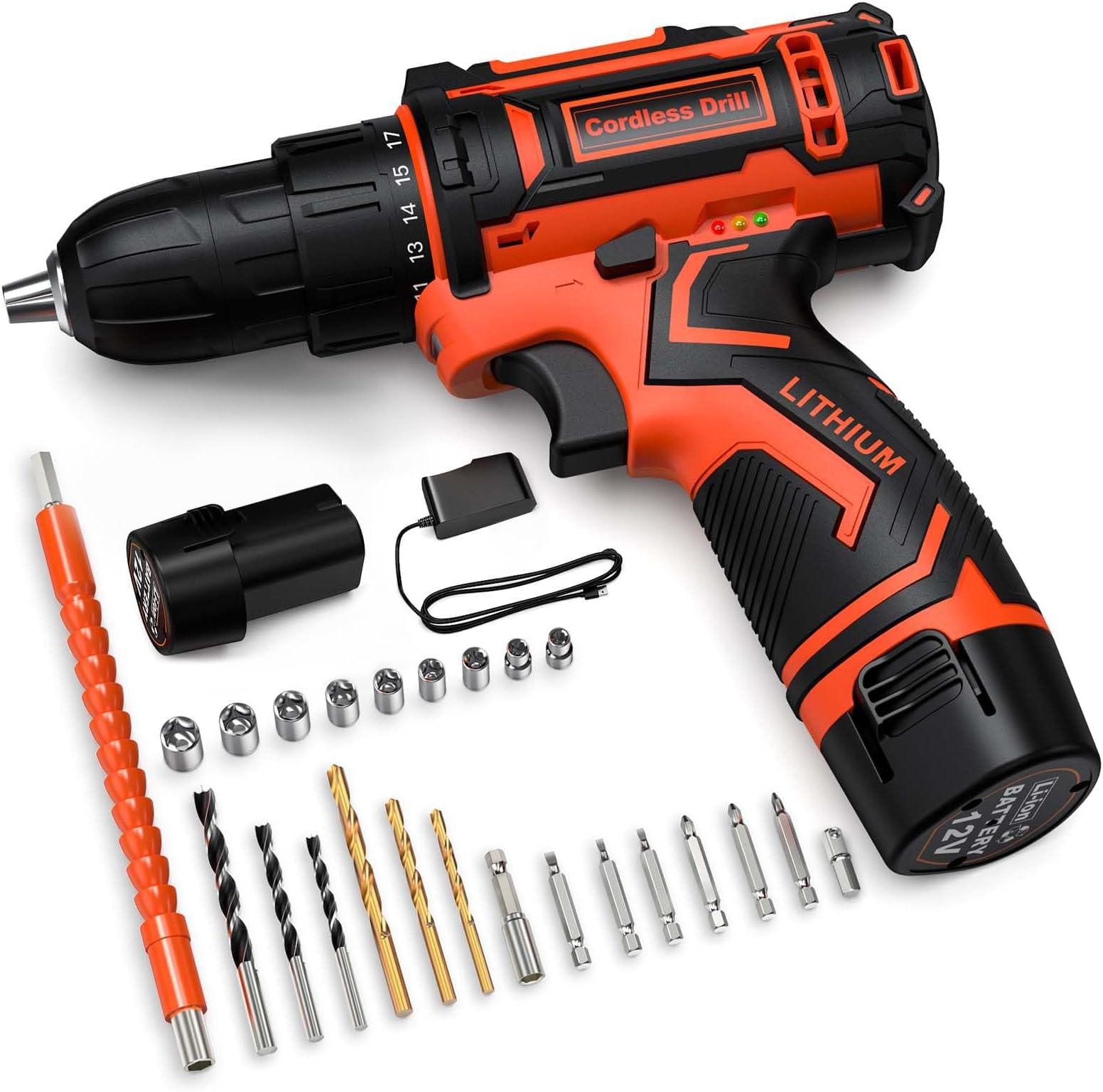 Trapano Avvitatore A Batteria 12V - 25Nm, 2 Batterie 2.0Ah, 24 Accessori, Con Luce LED - Foto 3