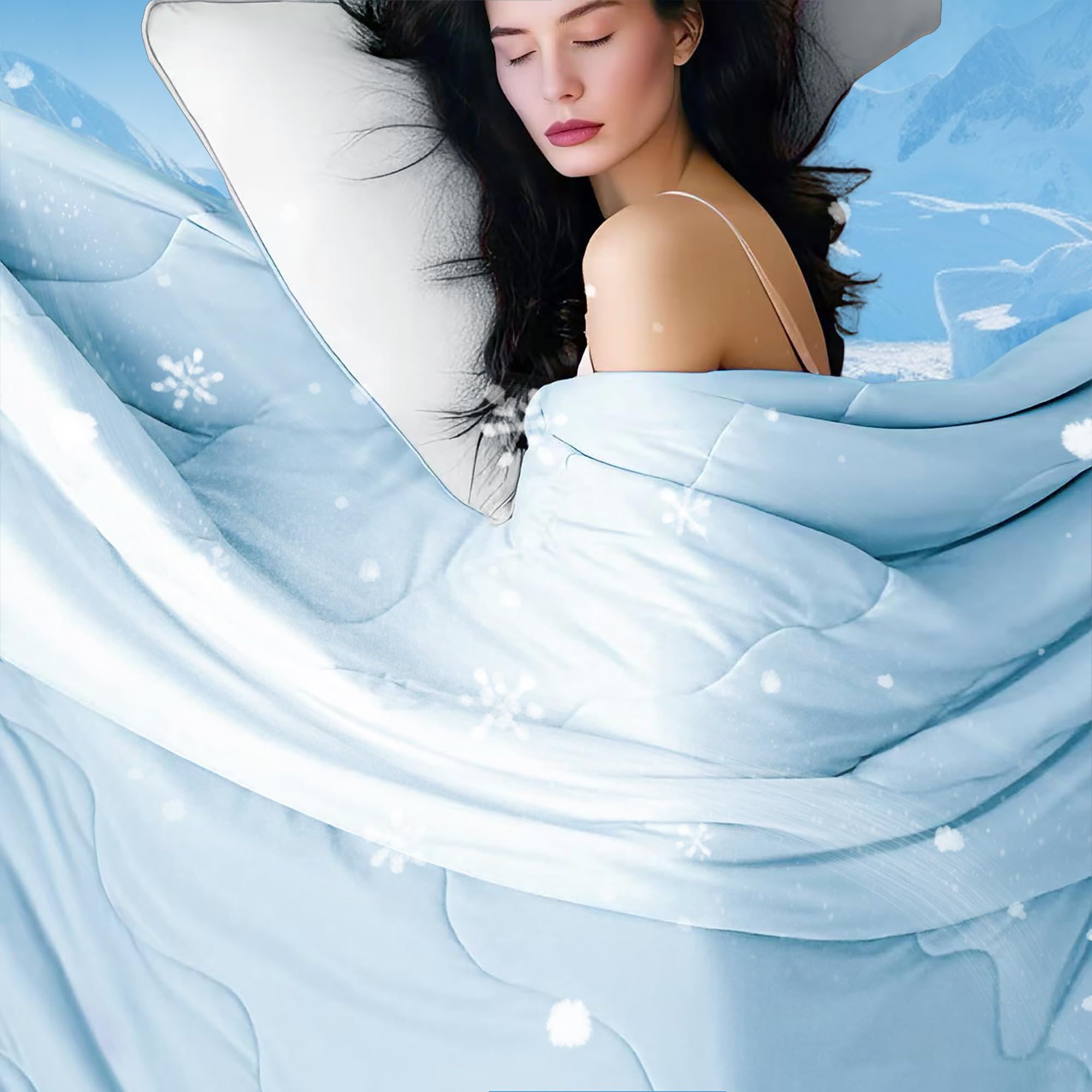 DOWNCOOL Cooling Comforter, Blue Cooling Comforter Twin Size, Cooling Duvet for Hot Sleeper, Breathable Summer Quilt, Lightweight Soft Q-Max>0.4 Arc-Chill Cool Comforter,68"X90"-image-19