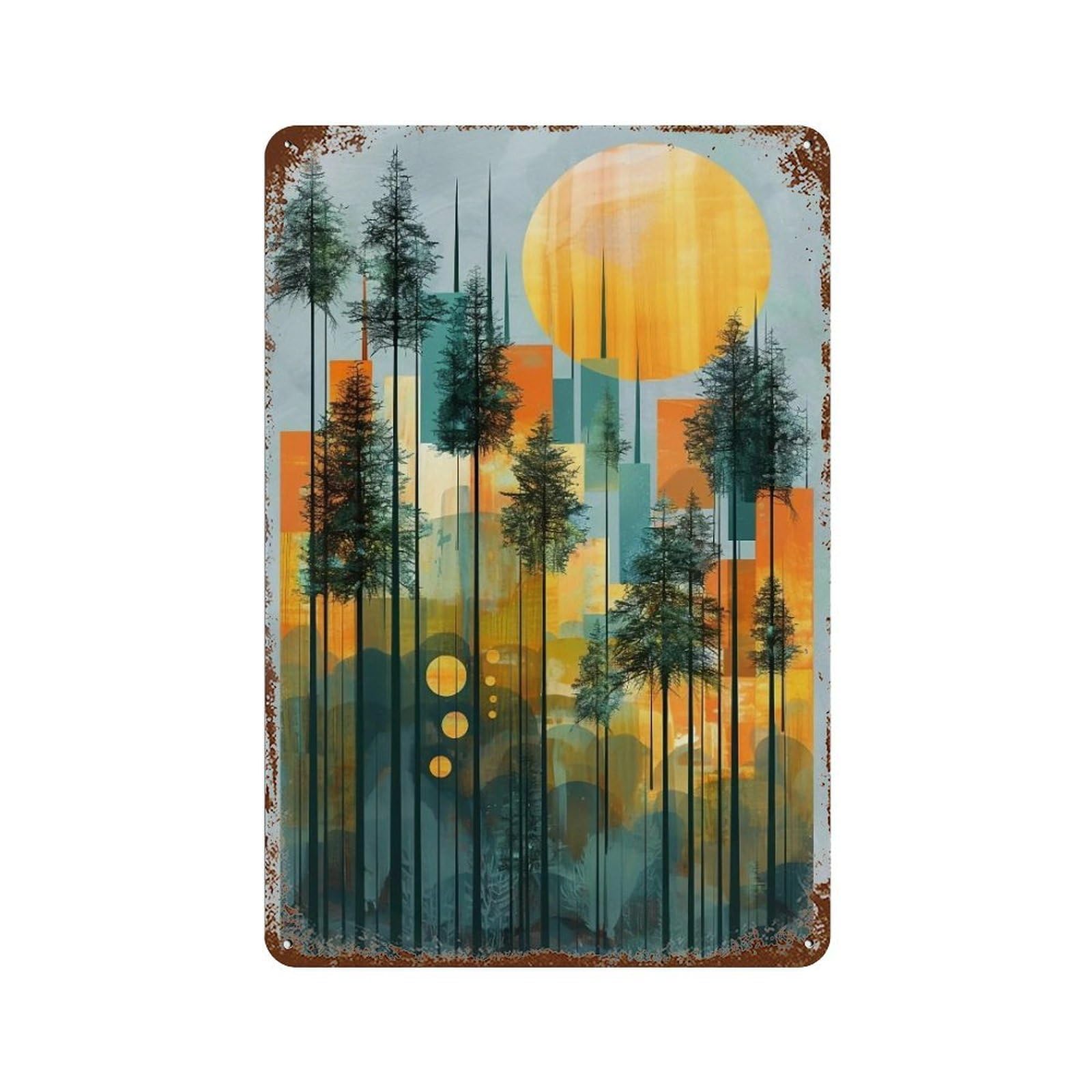 WUJHGRSG Layered Forest Sunset 01 Wall Art Retro Iron Vintage Metal Tin Sign Poster Modern Decor for Home Cofffee Club Bar Shop Style 30x20cm