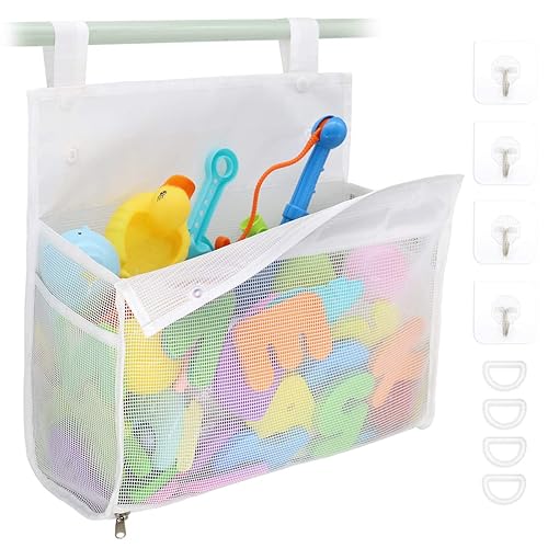 Organizador de juguetes de baño, múltiples formas de colgar, soporte de juguetes de baño de apertura extragrande, bolsa de almacenamiento de